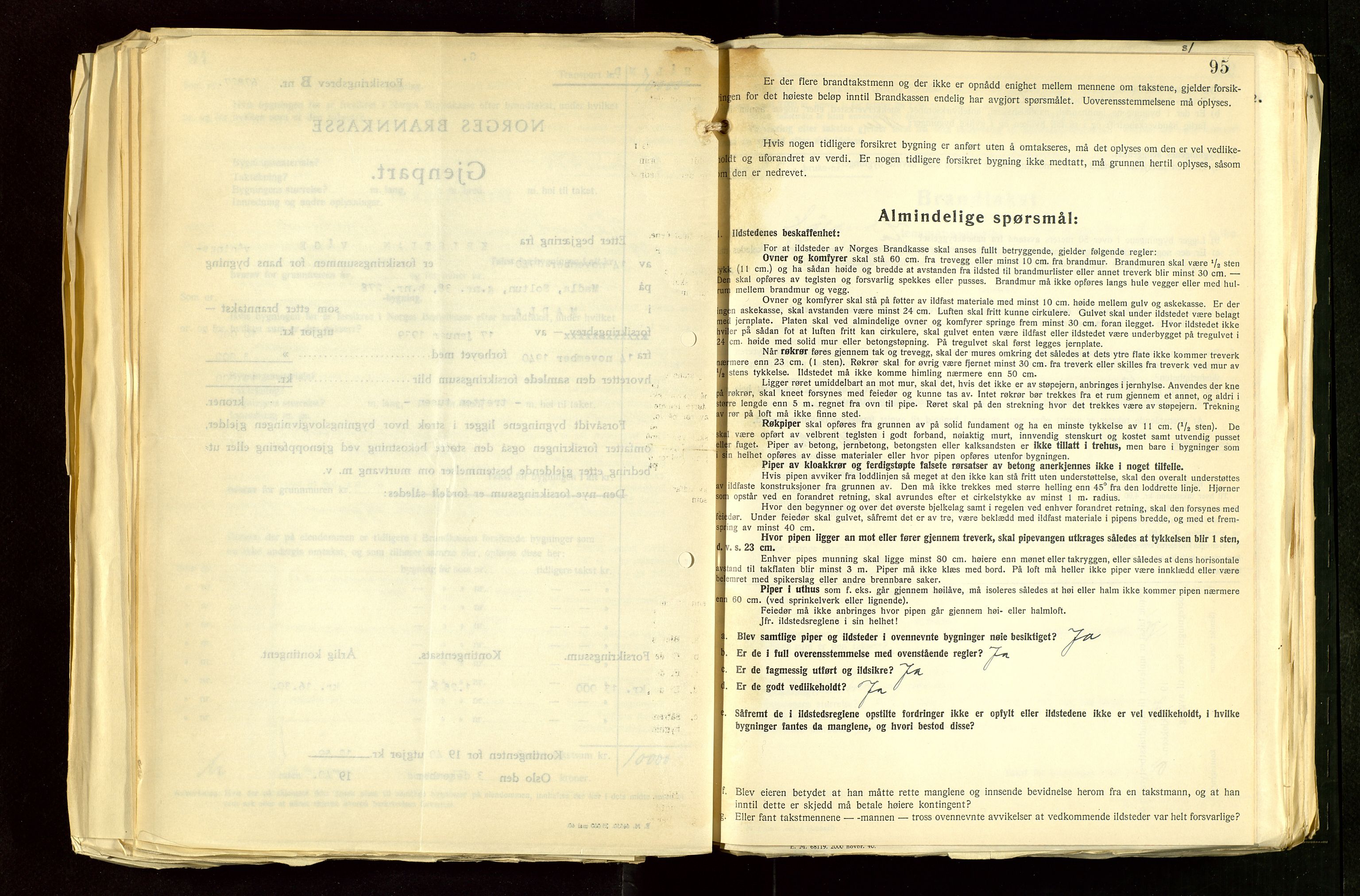 Håland lensmannskontor, SAST/A-100100/Gob/L0012: "Brandtakstprotokoll" - skjematakst. Register i boken., 1938-1941, p. 94-95