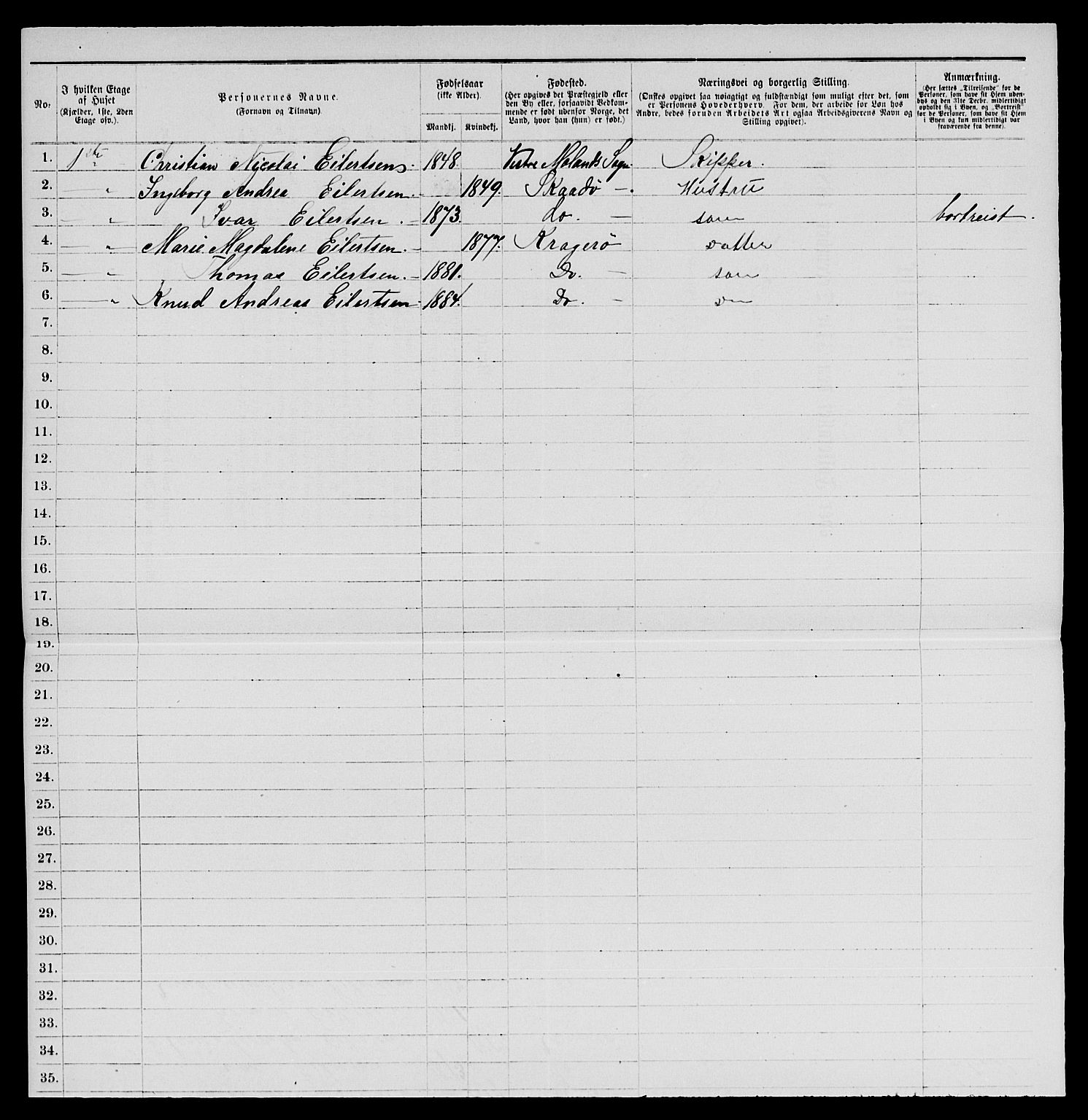 SAKO, 1885 census for 0801 Kragerø, 1885, p. 73