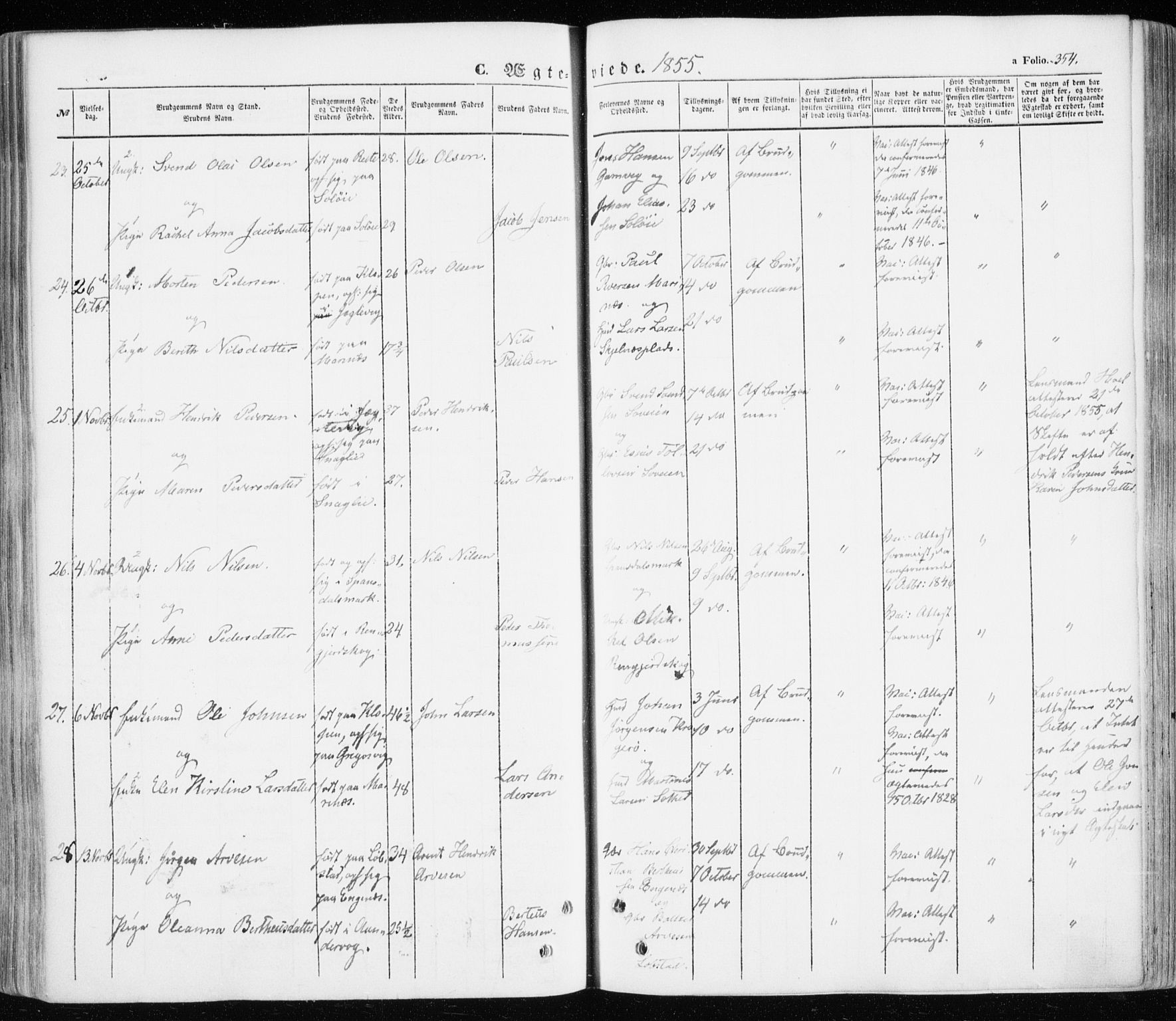 Ibestad sokneprestembete, SATØ/S-0077/H/Ha/Haa/L0008kirke: Parish register (official) no. 8, 1850-1859, p. 354