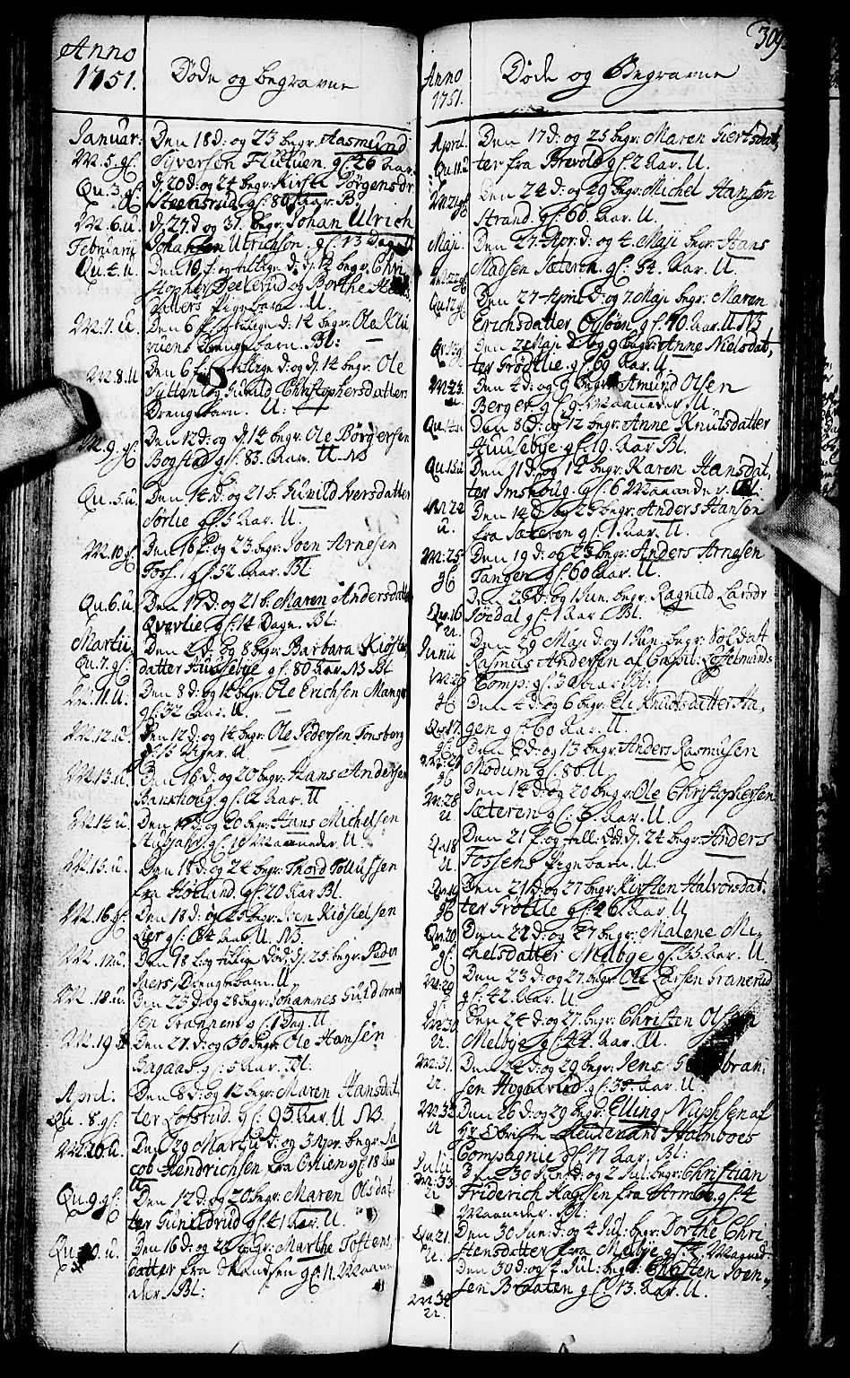 Aurskog prestekontor Kirkebøker, SAO/A-10304a/F/Fa/L0002: Parish register (official) no. I 2, 1735-1766, p. 309