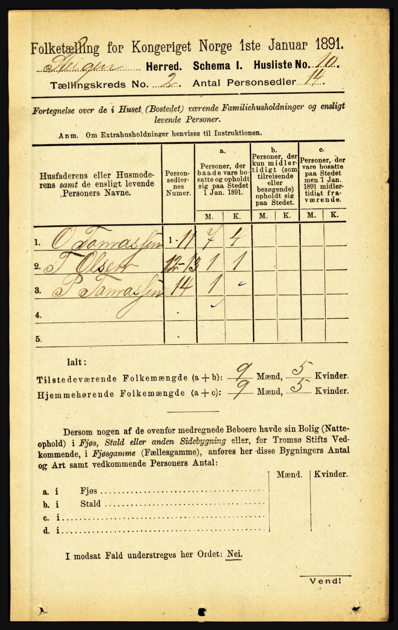 RA, 1891 census for 1848 Steigen, 1891, p. 623