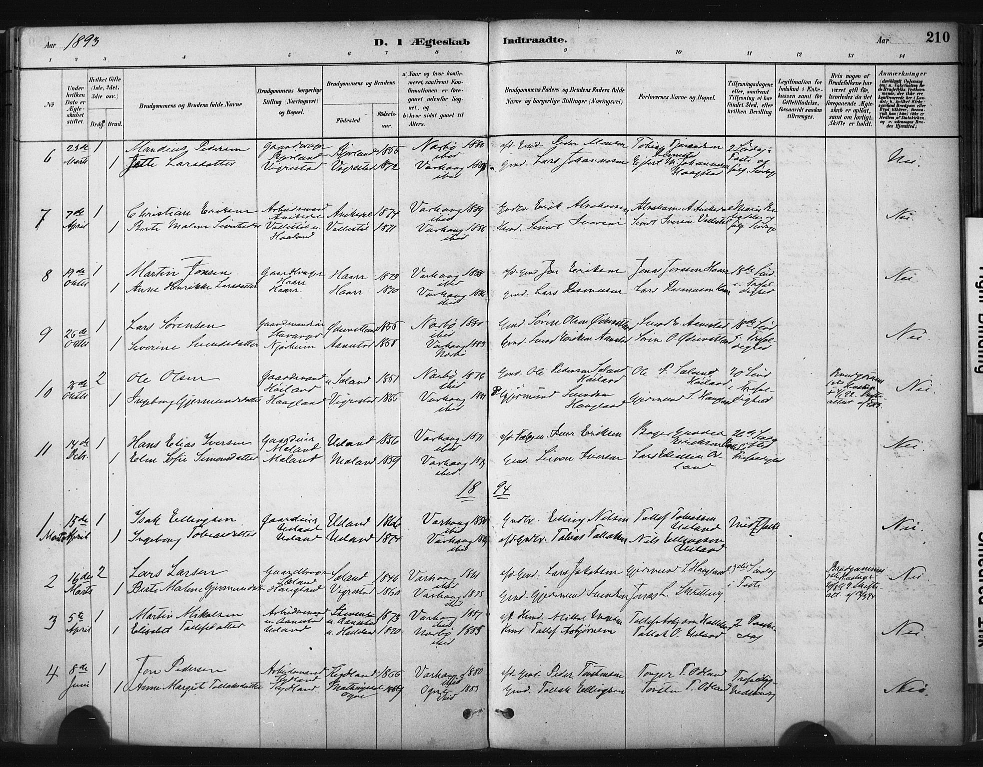 Hå sokneprestkontor, AV/SAST-A-101801/001/30BA/L0011: Parish register (official) no. A 10, 1879-1900, p. 210