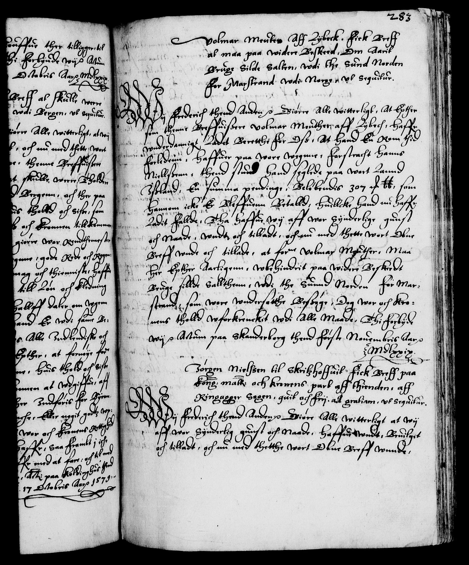 Danske Kanselli 1572-1799, RA/EA-3023/F/Fc/Fca/Fcaa/L0001: Norske registre (mikrofilm), 1572-1588, p. 283a