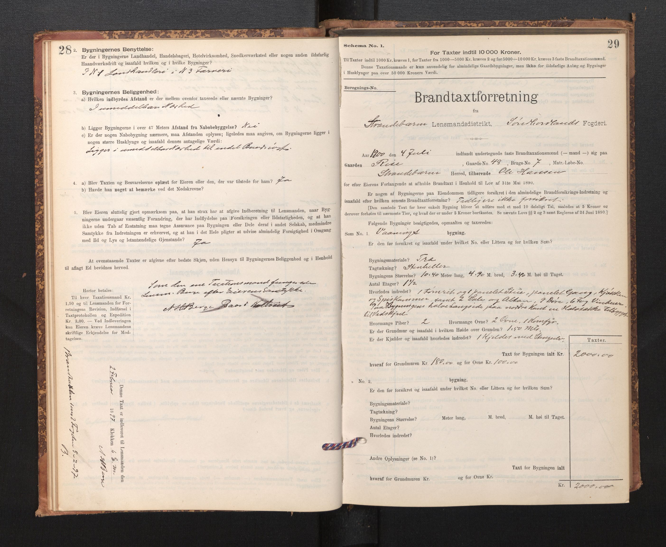 Lensmannen i Strandebarm, SAB/A-35101/0012/L0004: Branntakstprotokoll, skjematakst, 1895-1920, p. 28-29