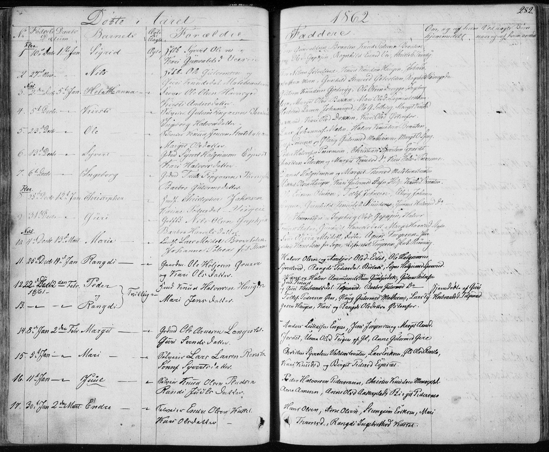 Nes kirkebøker, AV/SAKO-A-236/F/Fa/L0009: Parish register (official) no. 9, 1834-1863, p. 282