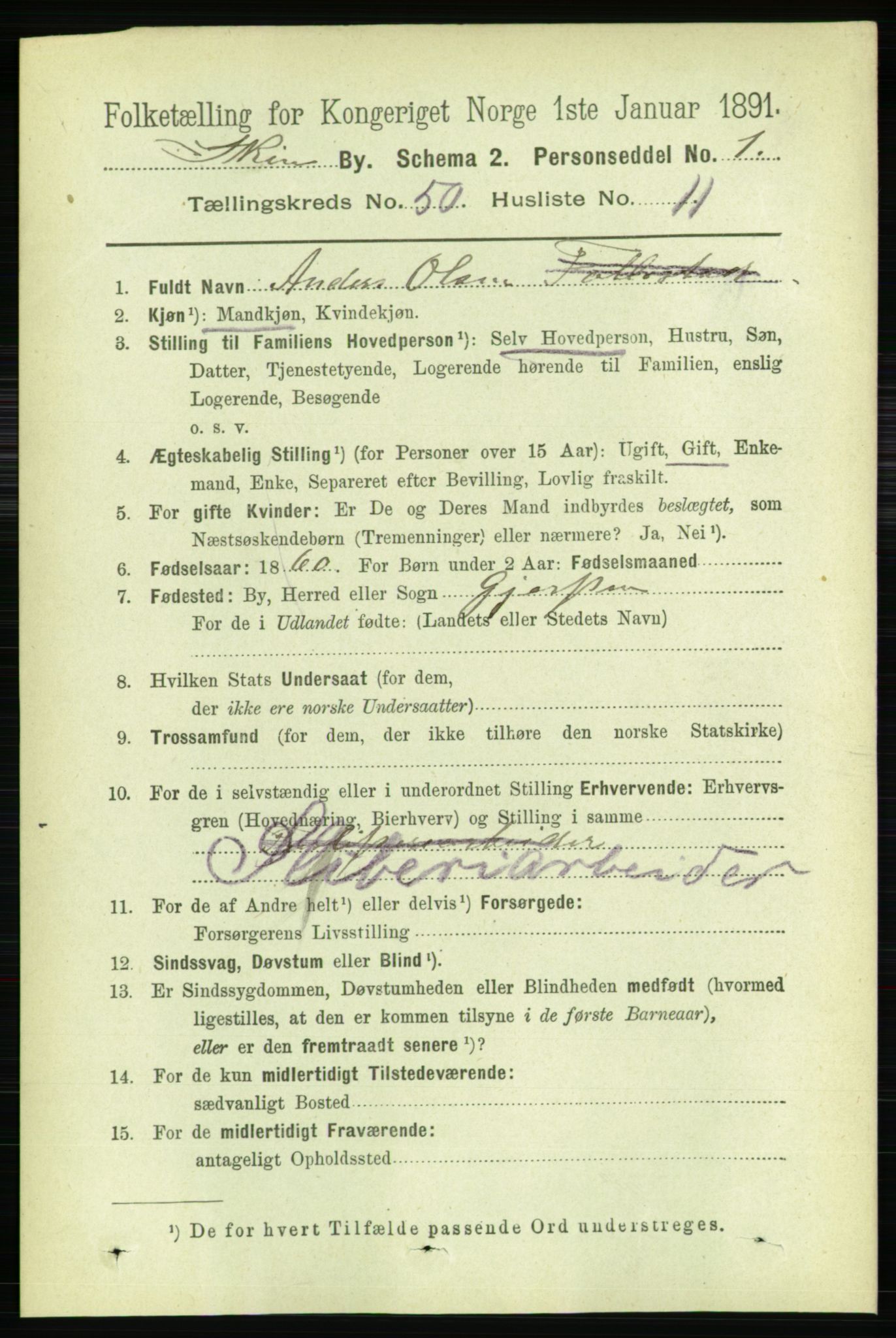 RA, 1891 census for 0806 Skien, 1891, p. 10861