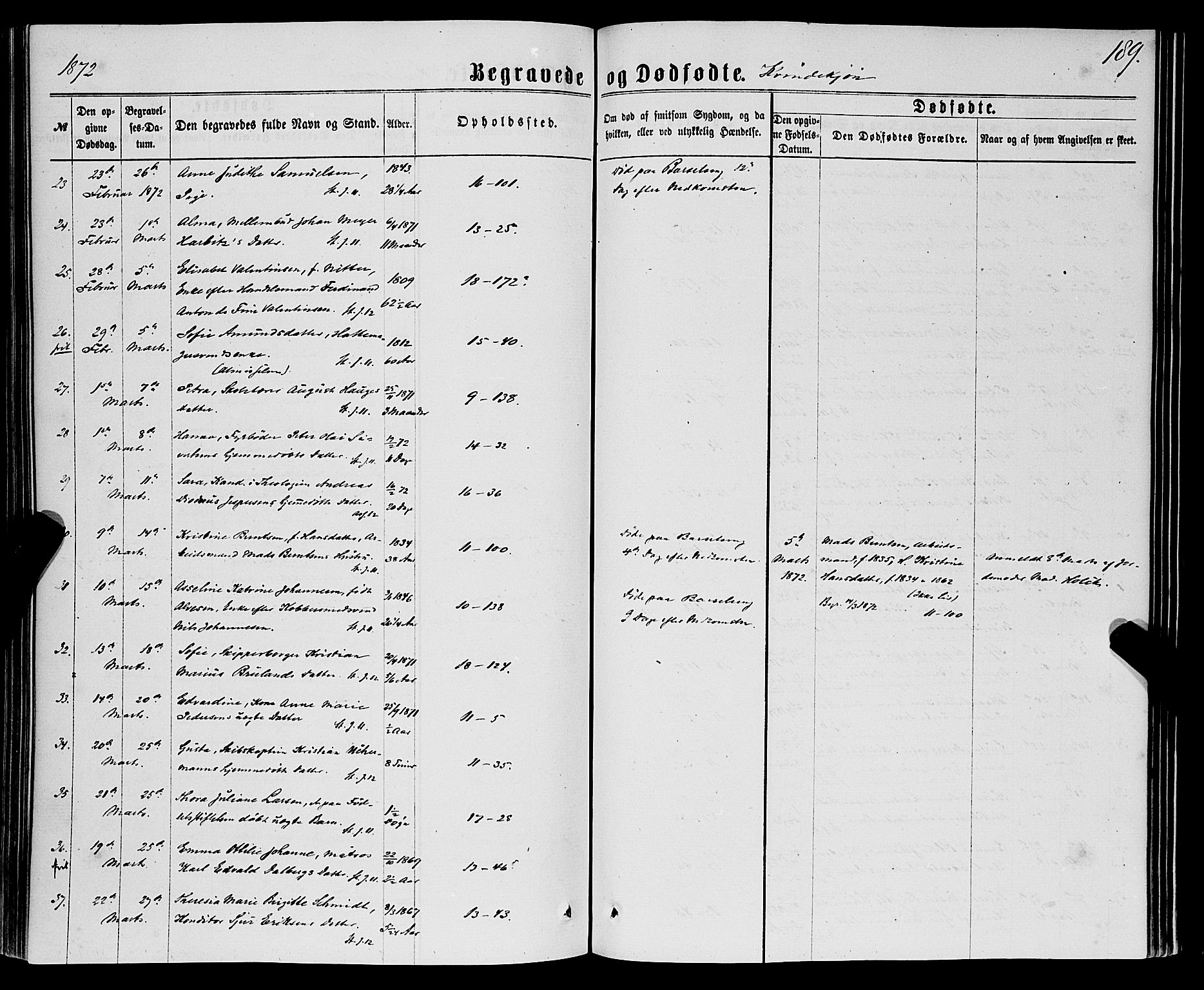 Domkirken sokneprestembete, AV/SAB-A-74801/H/Haa/L0042: Parish register (official) no. E 3, 1863-1876, p. 189