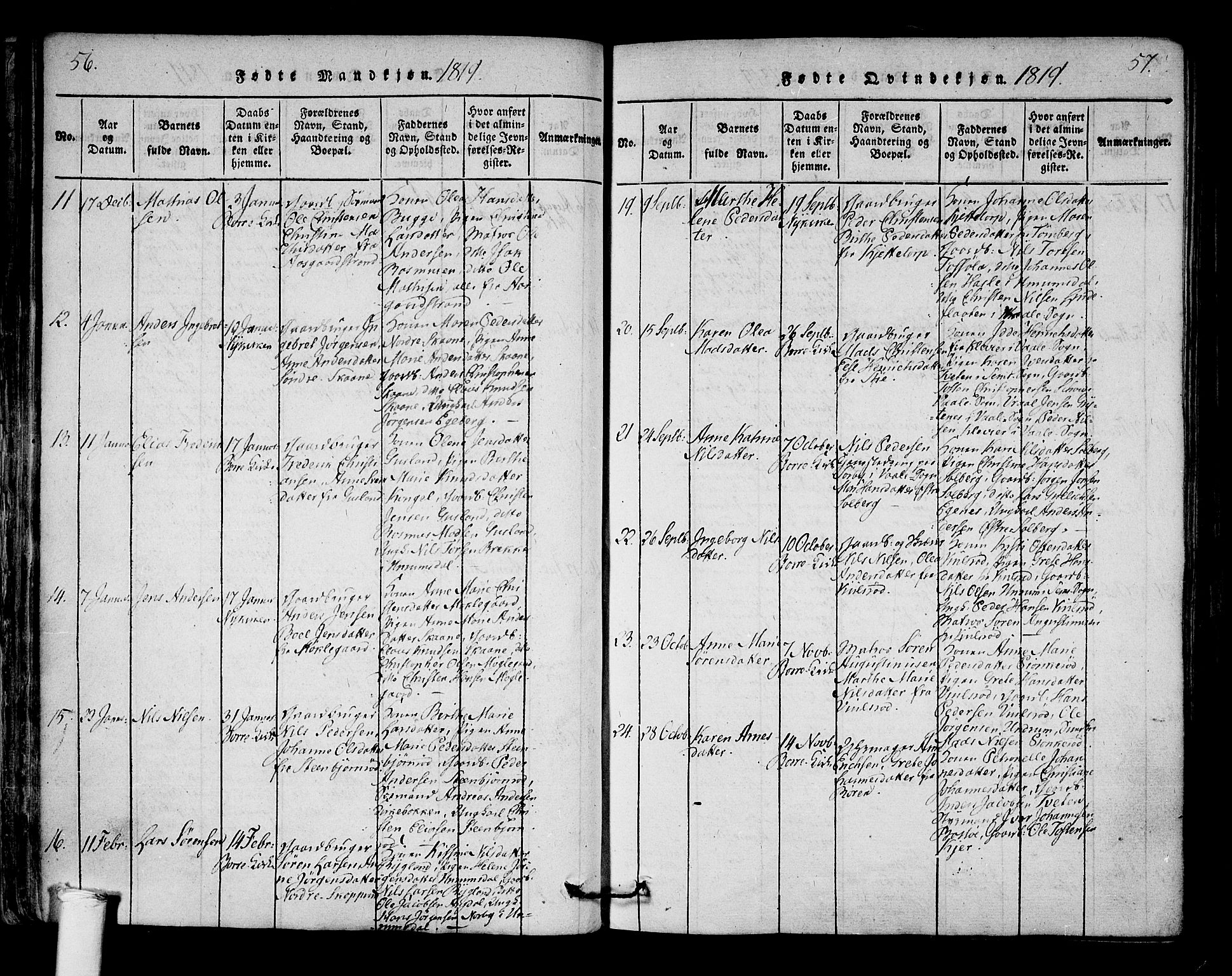 Borre kirkebøker, SAKO/A-338/F/Fa/L0004: Parish register (official) no. I 4, 1815-1845, p. 56-57