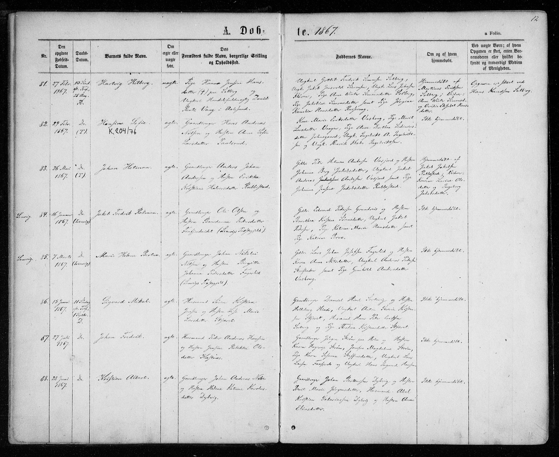 Tranøy sokneprestkontor, AV/SATØ-S-1313/I/Ia/Iaa/L0008kirke: Parish register (official) no. 8, 1867-1877, p. 12