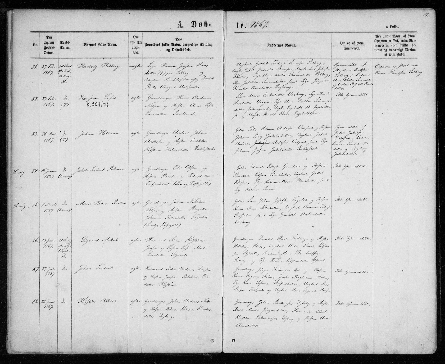 Tranøy sokneprestkontor, SATØ/S-1313/I/Ia/Iaa/L0008kirke: Parish register (official) no. 8, 1867-1877, p. 12