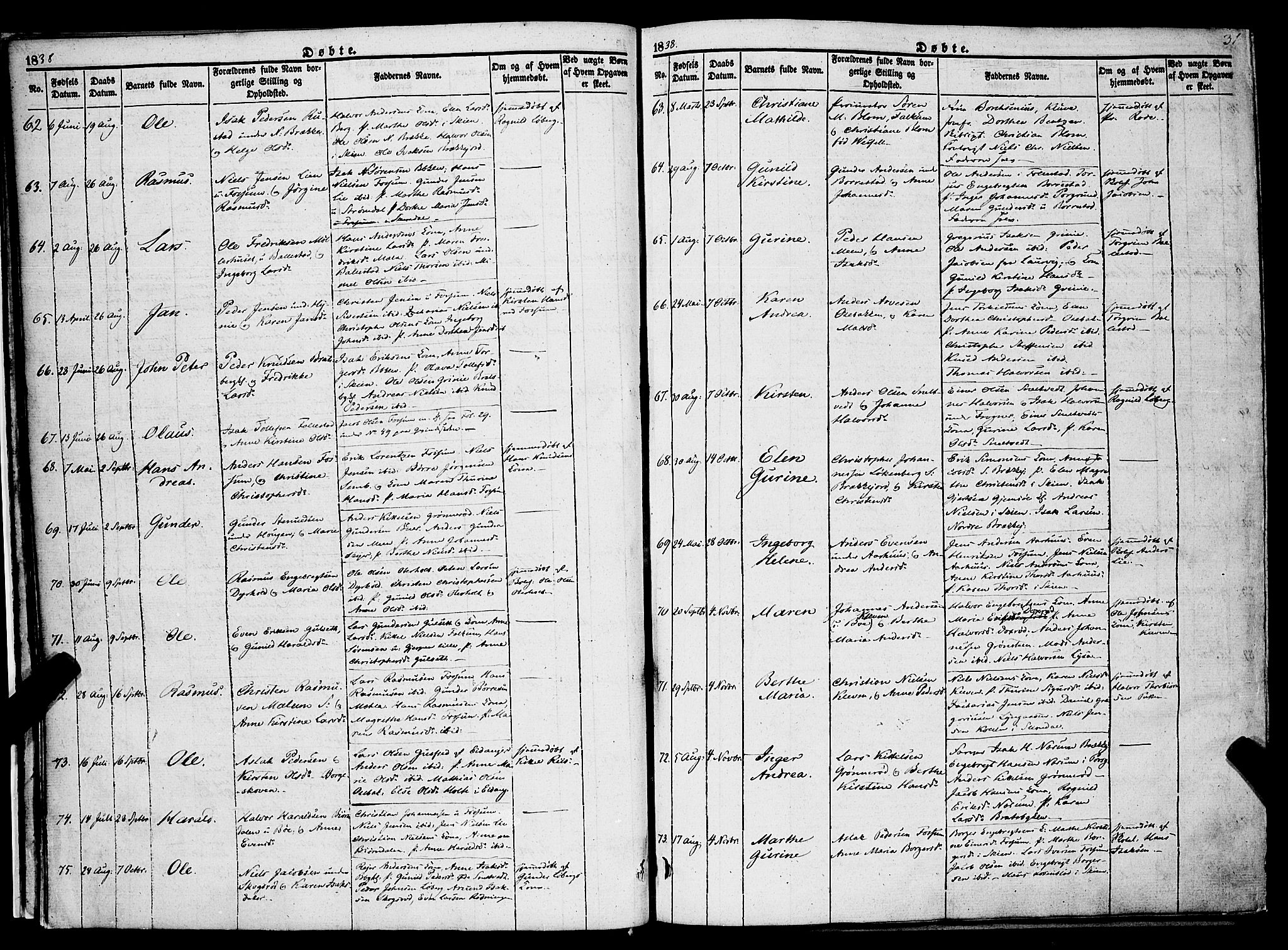 Gjerpen kirkebøker, SAKO/A-265/F/Fa/L0007a: Parish register (official) no. I 7A, 1834-1857, p. 31