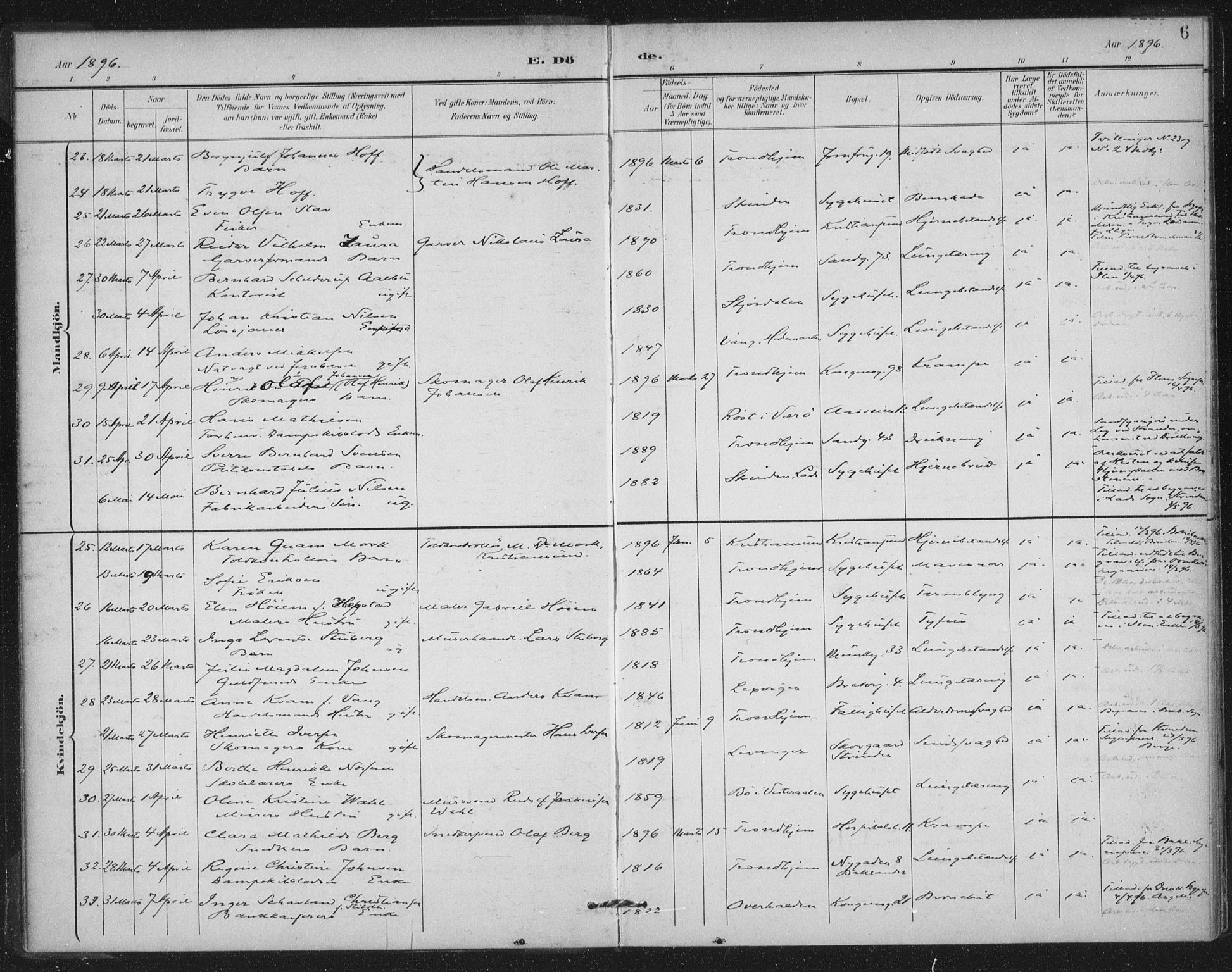 Ministerialprotokoller, klokkerbøker og fødselsregistre - Sør-Trøndelag, AV/SAT-A-1456/602/L0123: Parish register (official) no. 602A21, 1895-1910, p. 6