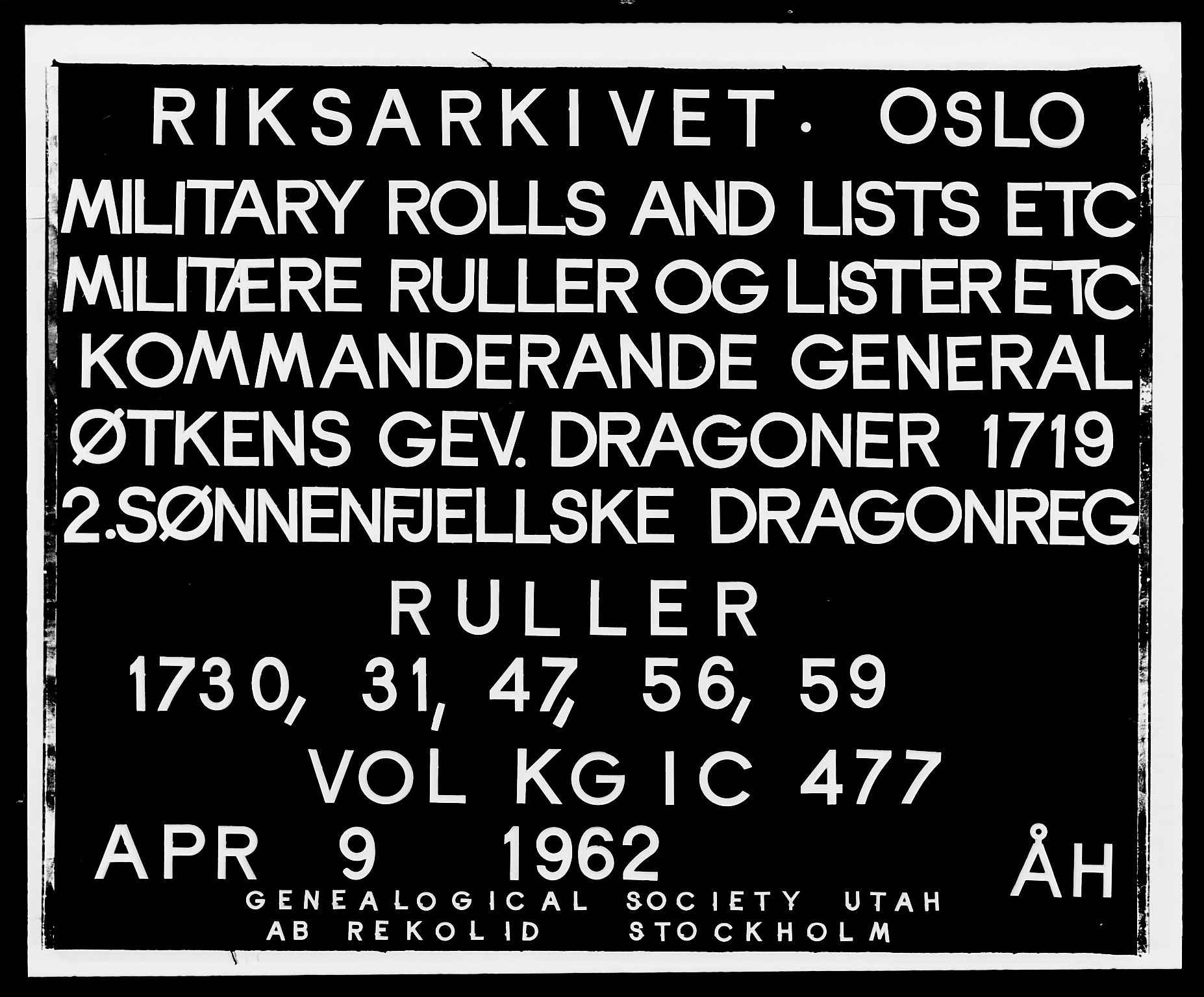 Kommanderende general (KG I) med Det norske krigsdirektorium, RA/EA-5419/E/Ea/L0477: 2. Sønnafjelske dragonregiment, 1719-1759, p. 1