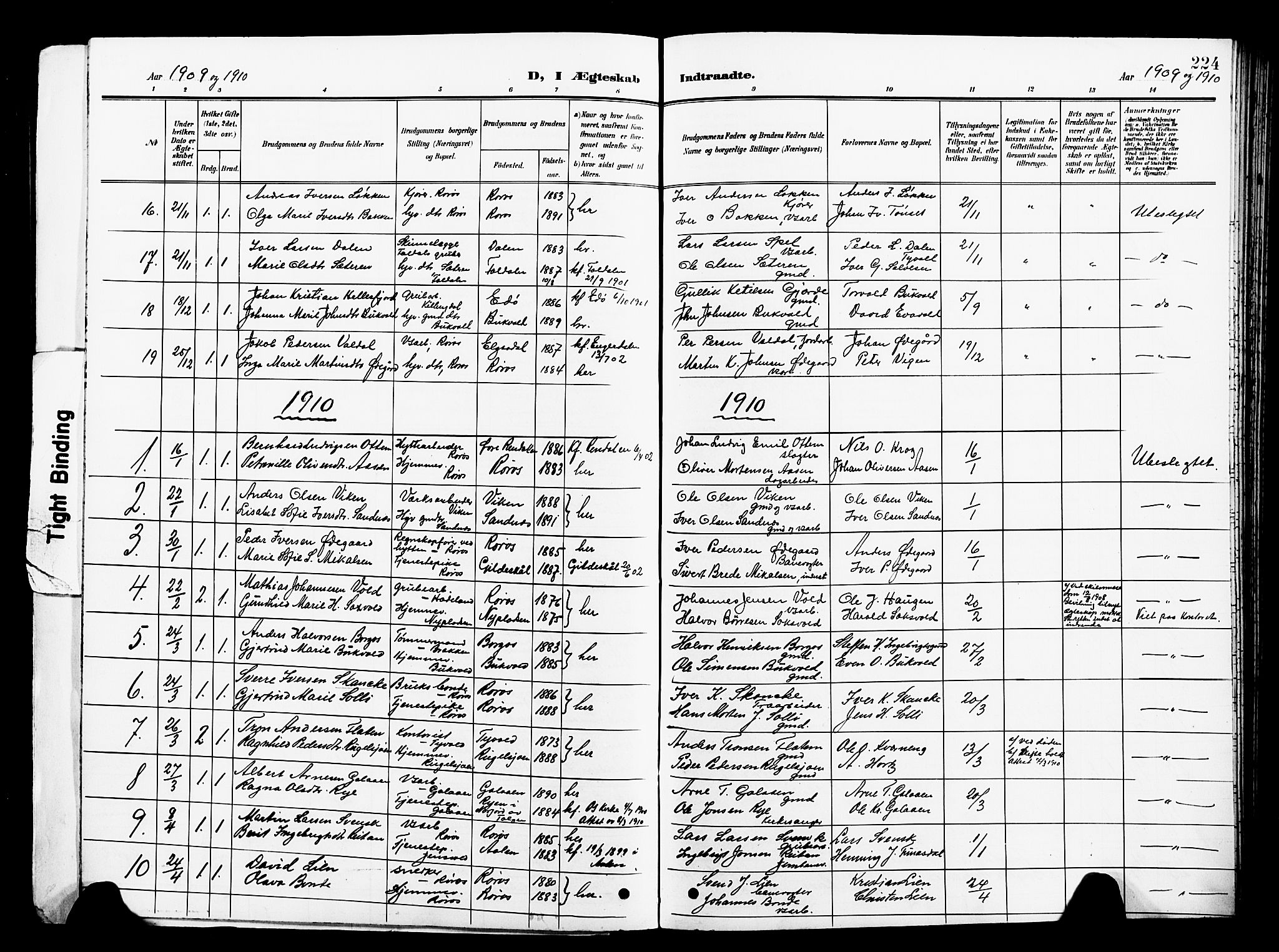 Ministerialprotokoller, klokkerbøker og fødselsregistre - Sør-Trøndelag, SAT/A-1456/681/L0942: Parish register (copy) no. 681C06, 1906-1925, p. 224