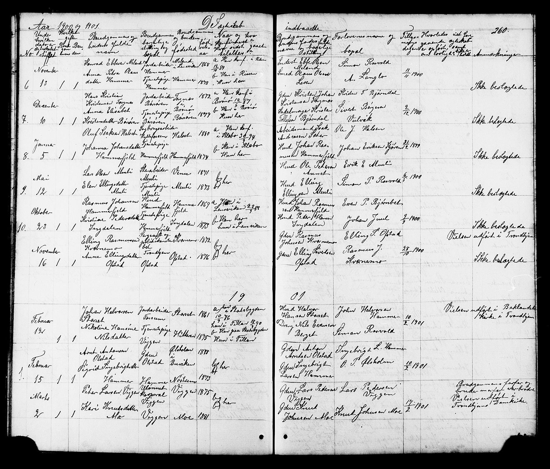 Ministerialprotokoller, klokkerbøker og fødselsregistre - Sør-Trøndelag, SAT/A-1456/665/L0777: Parish register (copy) no. 665C02, 1867-1915, p. 260