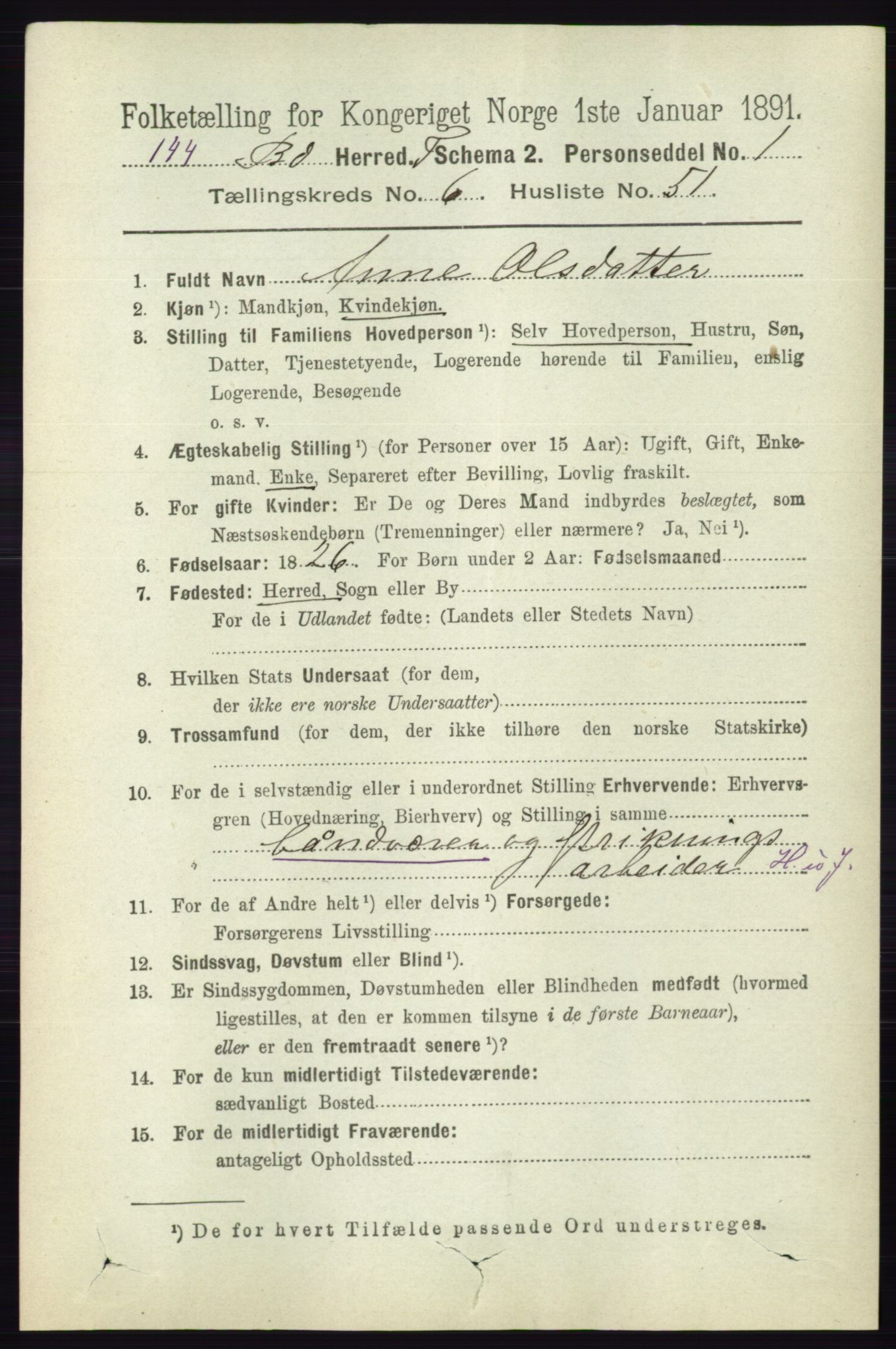 RA, 1891 census for 0821 Bø, 1891, p. 2132