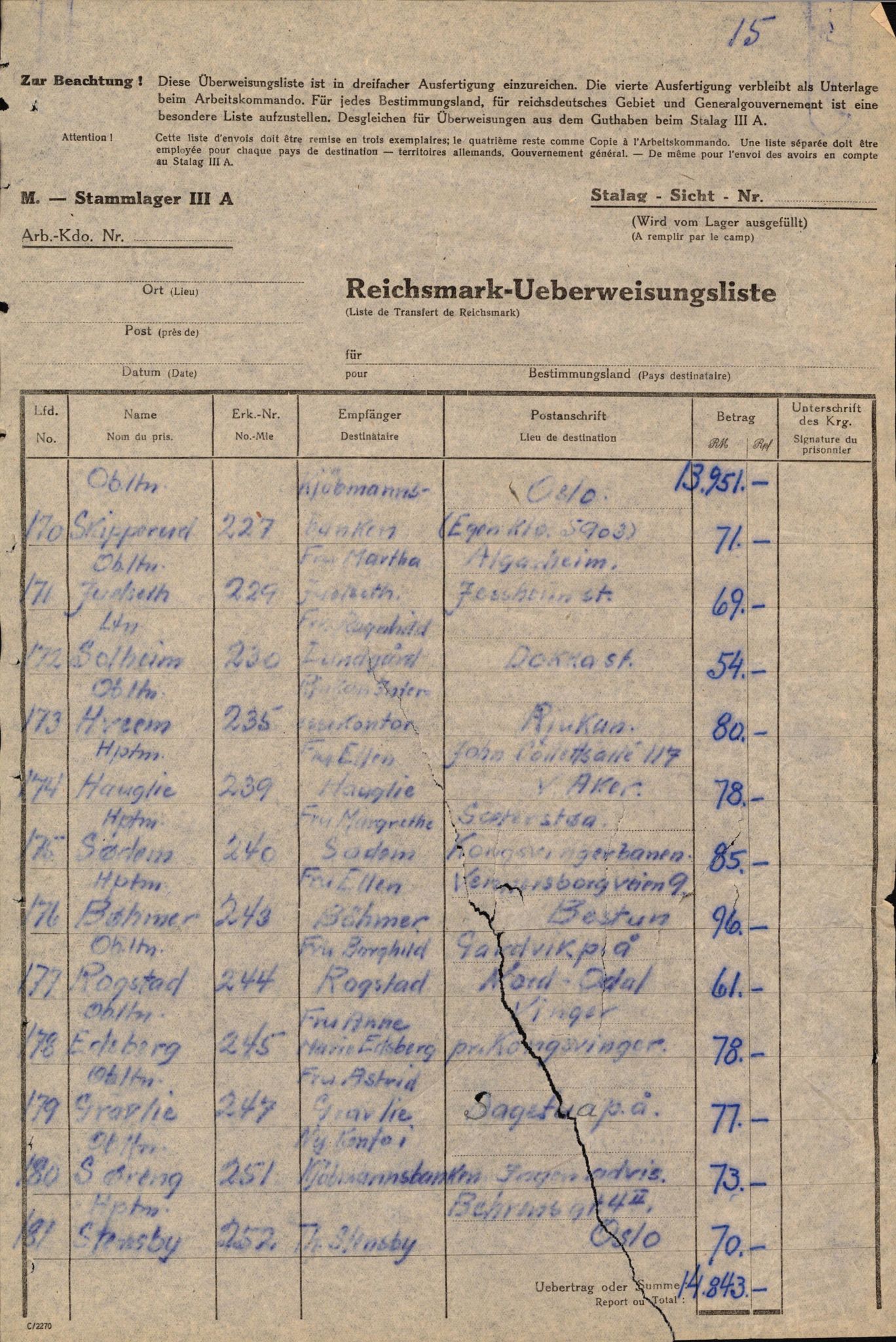 Forsvaret, Forsvarets krigshistoriske avdeling, AV/RA-RAFA-2017/Y/Yf/L0202: II-C-11-2103-2104  -  Norske offiserer i krigsfangenskap, 1940-1945, p. 270