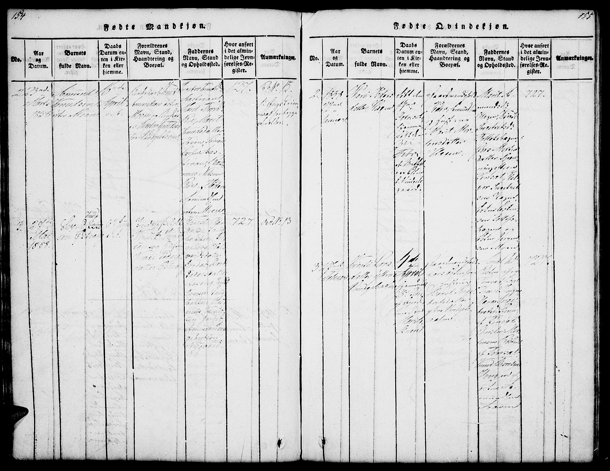 Tolga prestekontor, SAH/PREST-062/L/L0003: Parish register (copy) no. 3, 1815-1862, p. 154-155