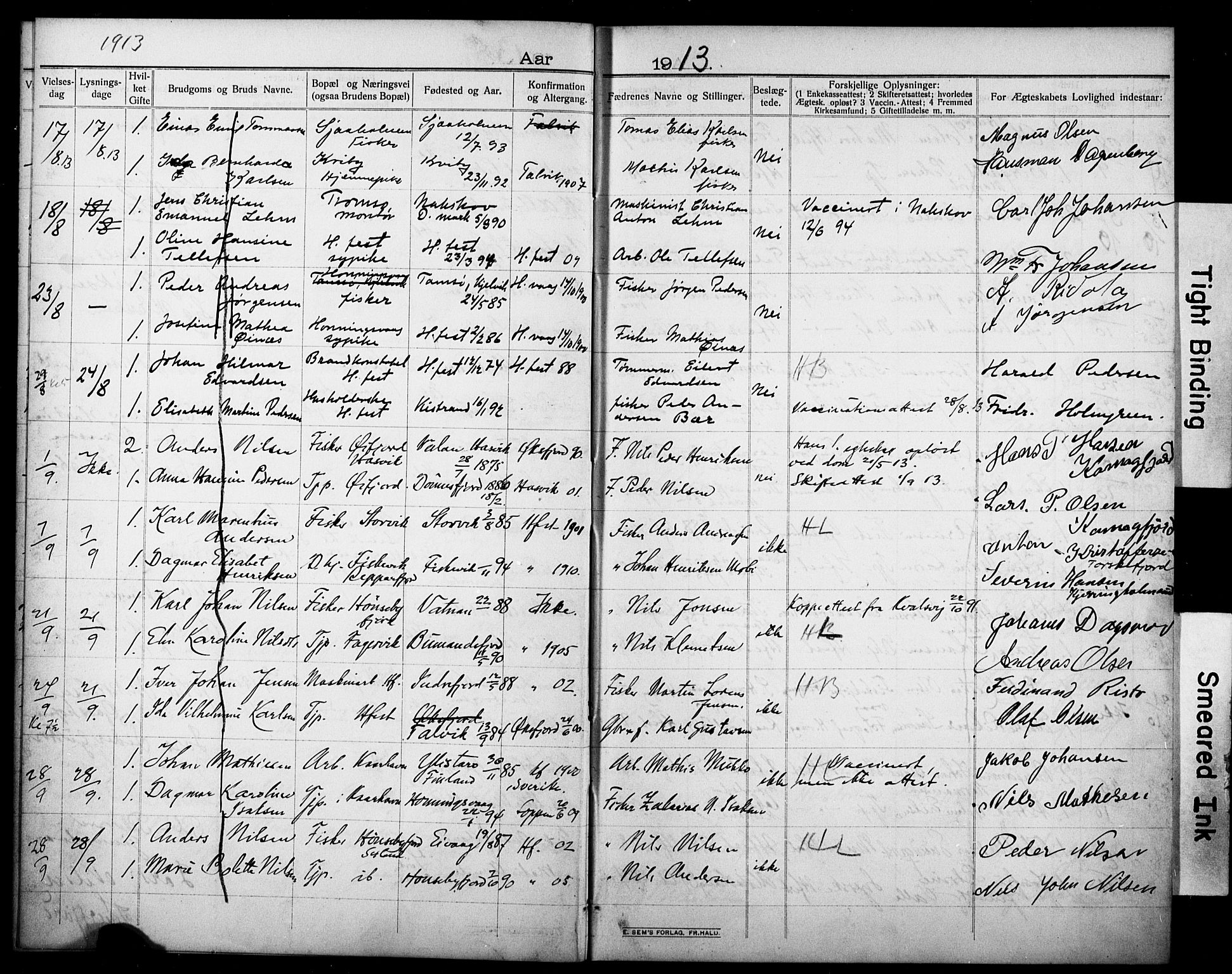 Hammerfest sokneprestkontor, AV/SATØ-S-1347/I/Ib/L0072: Banns register no. 72, 1912-1918