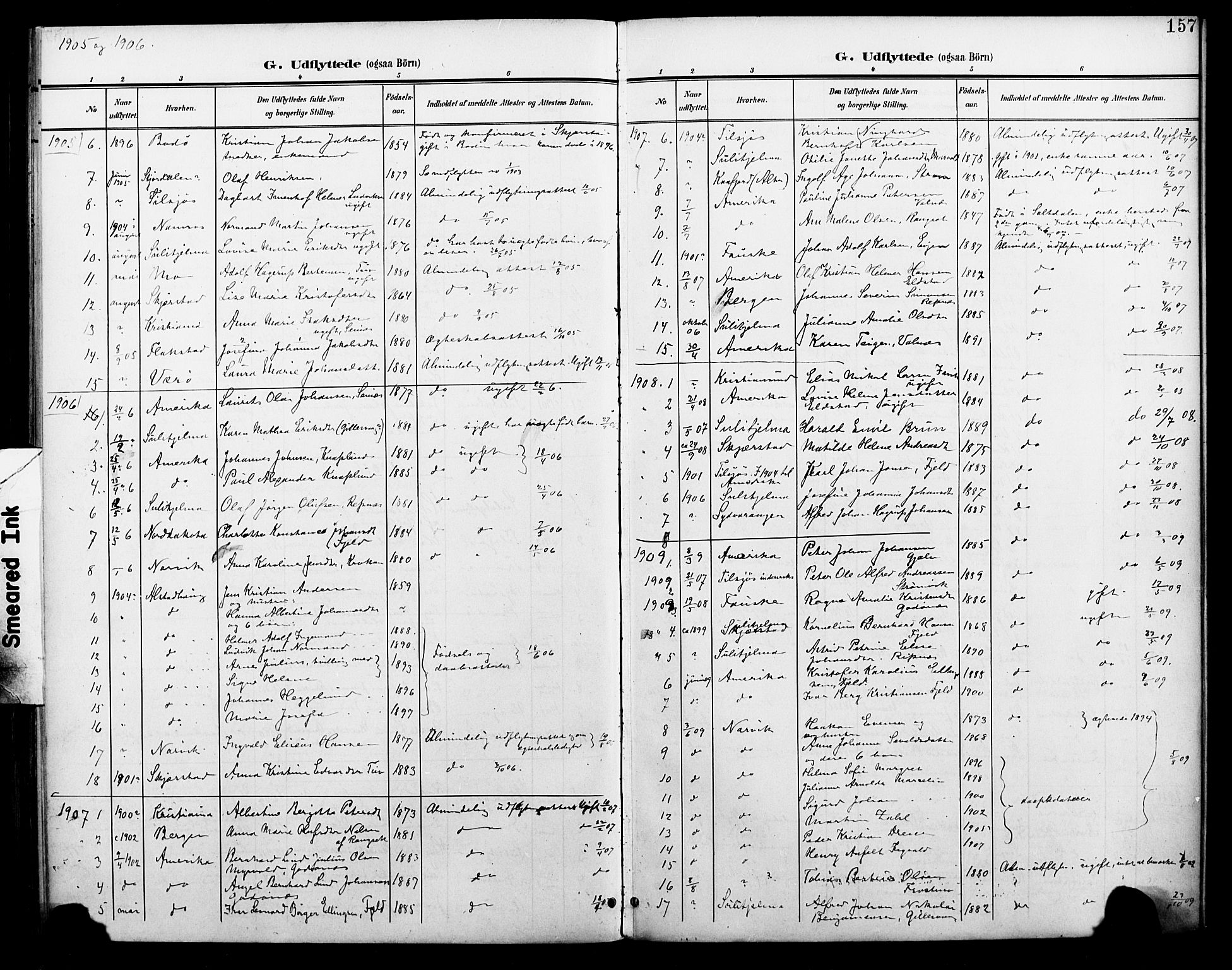 Ministerialprotokoller, klokkerbøker og fødselsregistre - Nordland, SAT/A-1459/804/L0088: Parish register (copy) no. 804C01, 1901-1917, p. 157