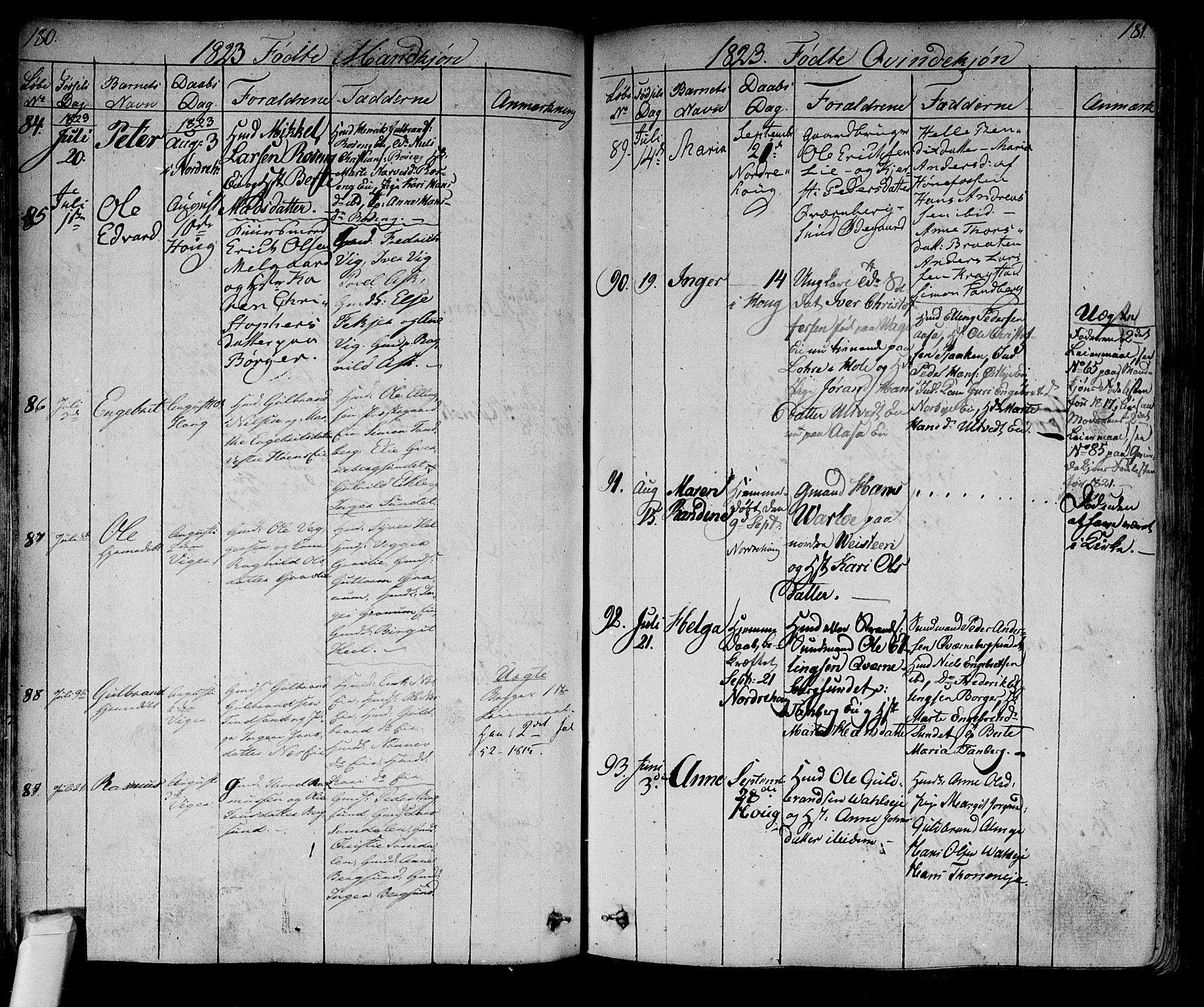 Norderhov kirkebøker, AV/SAKO-A-237/F/Fa/L0009: Parish register (official) no. 9, 1819-1837, p. 180-181