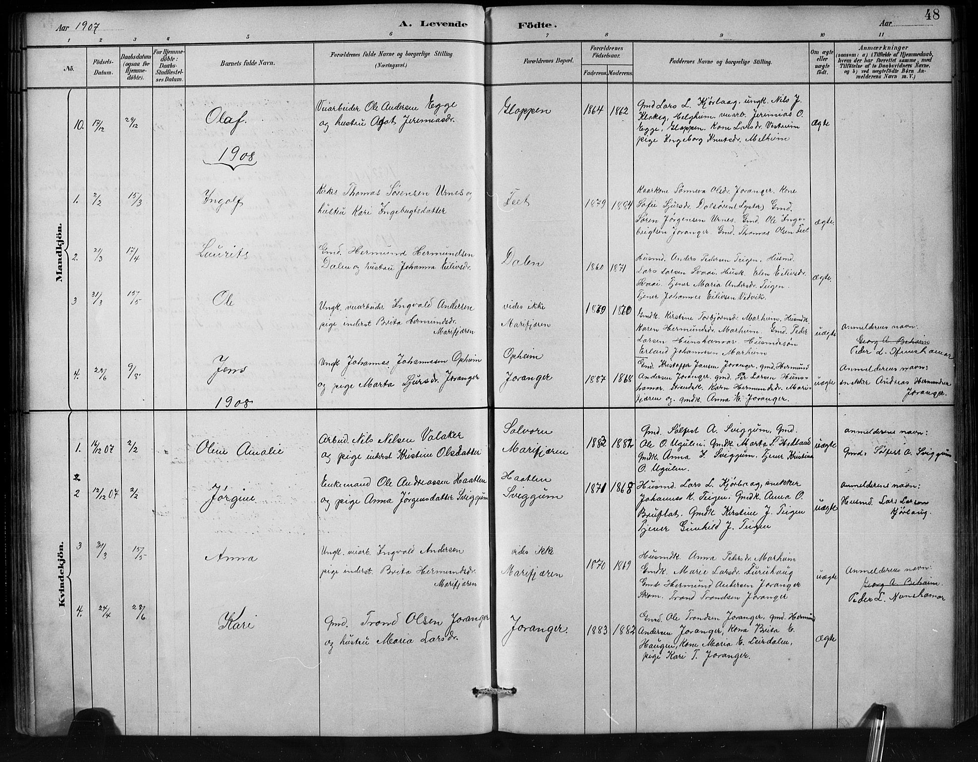 Jostedal sokneprestembete, SAB/A-80601/H/Hab/Habd/L0001: Parish register (copy) no. D 1, 1882-1910, p. 48