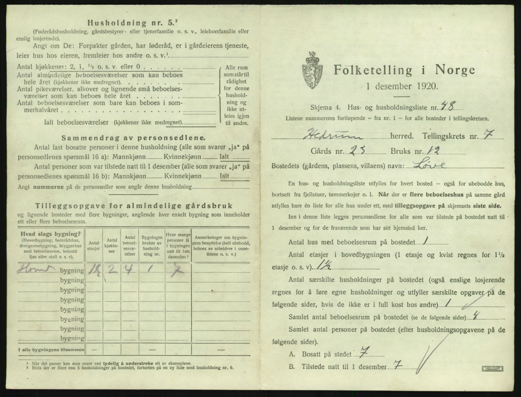 SAKO, 1920 census for Hedrum, 1920, p. 723