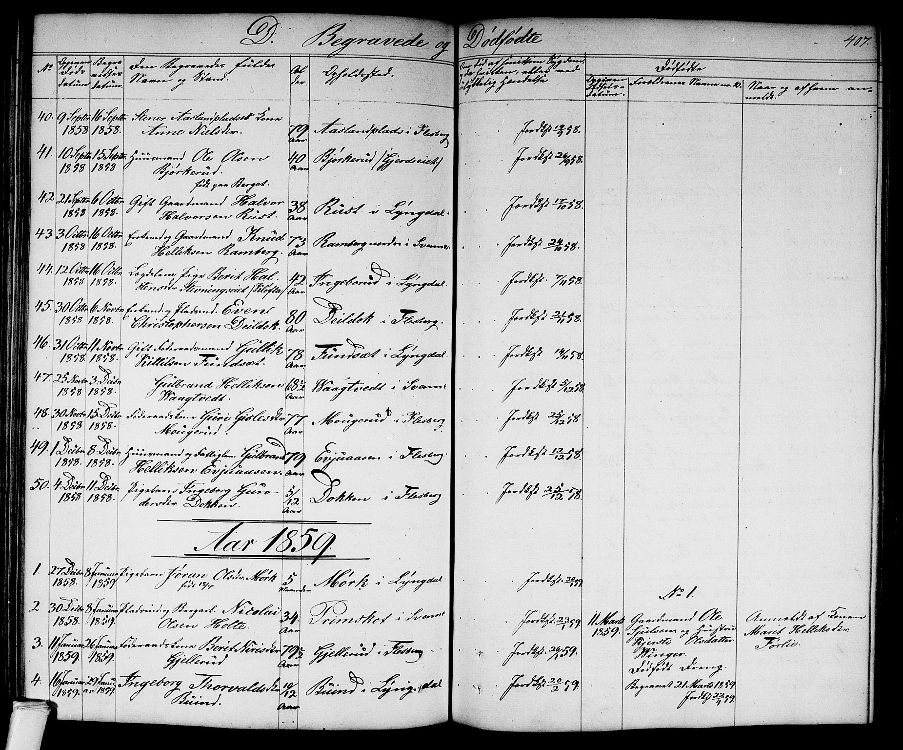 Flesberg kirkebøker, SAKO/A-18/G/Ga/L0002: Parish register (copy) no. I 2, 1834-1860, p. 407