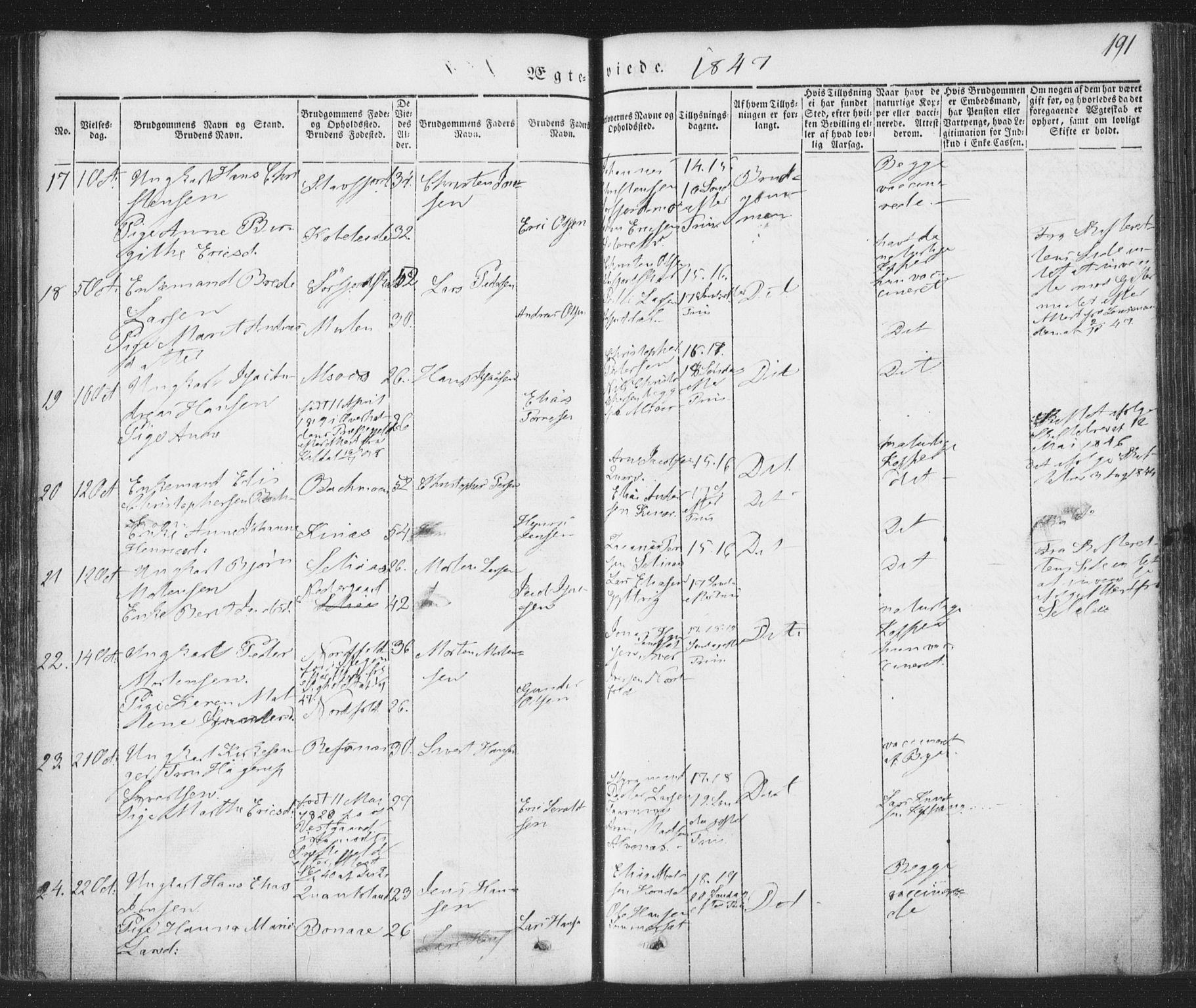Ministerialprotokoller, klokkerbøker og fødselsregistre - Nordland, SAT/A-1459/853/L0769: Parish register (official) no. 853A08, 1836-1856, p. 191