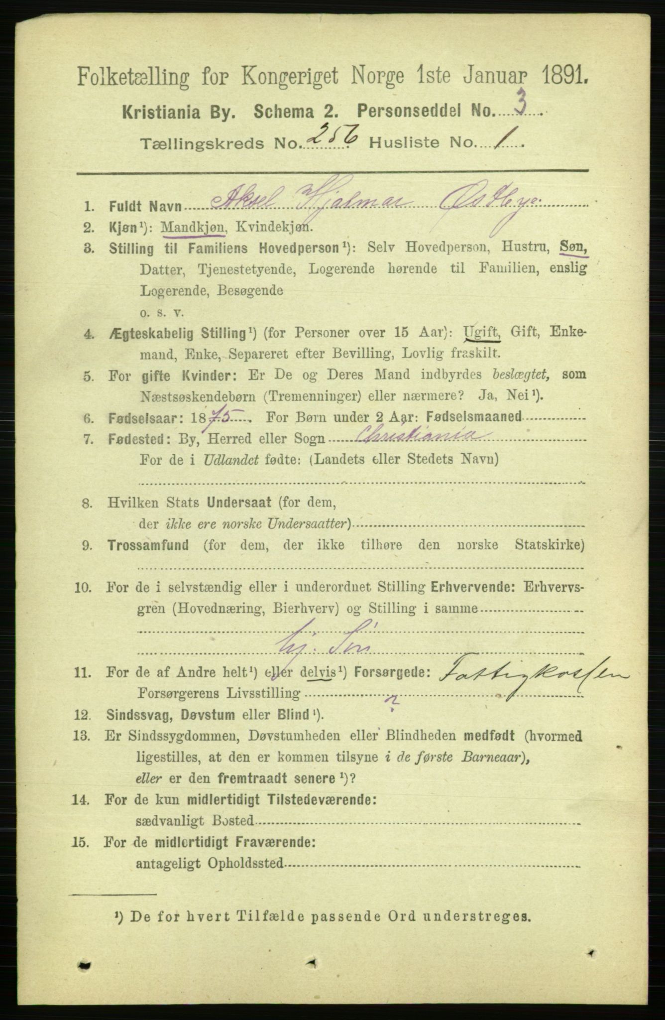 RA, 1891 census for 0301 Kristiania, 1891, p. 155631