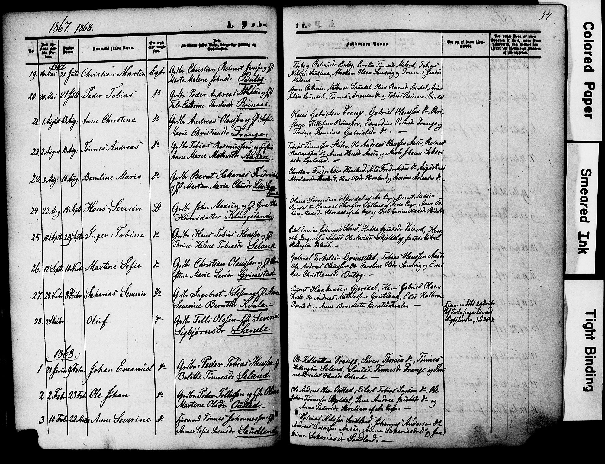 Herad sokneprestkontor, AV/SAK-1111-0018/F/Fa/Faa/L0005: Parish register (official) no. A 5, 1853-1886, p. 54