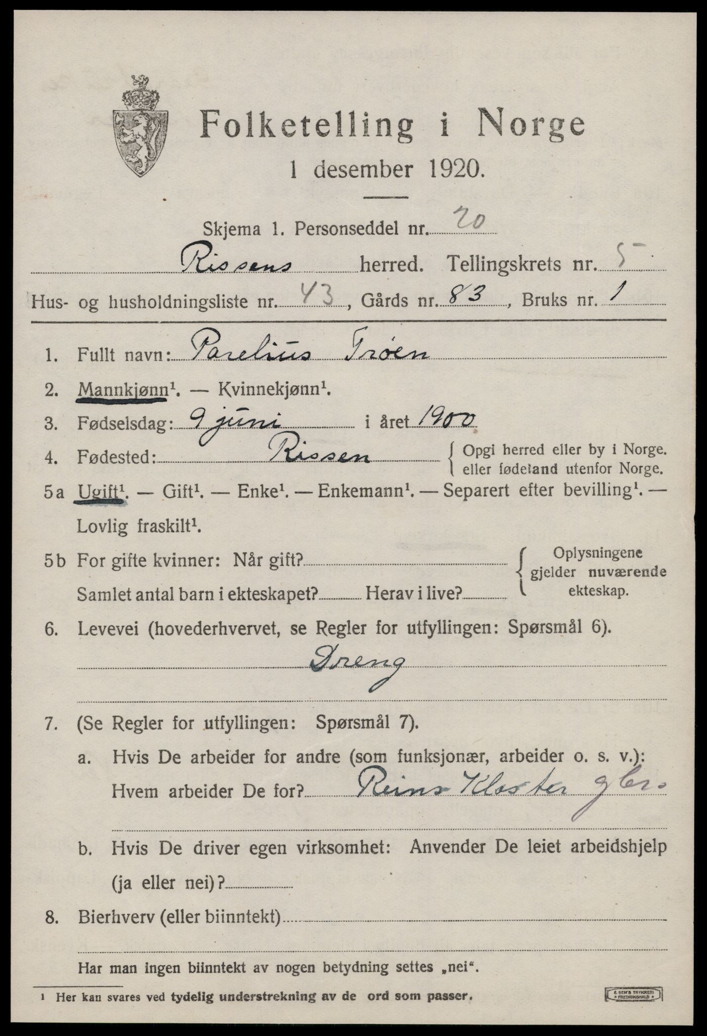 SAT, 1920 census for Rissa, 1920, p. 4315