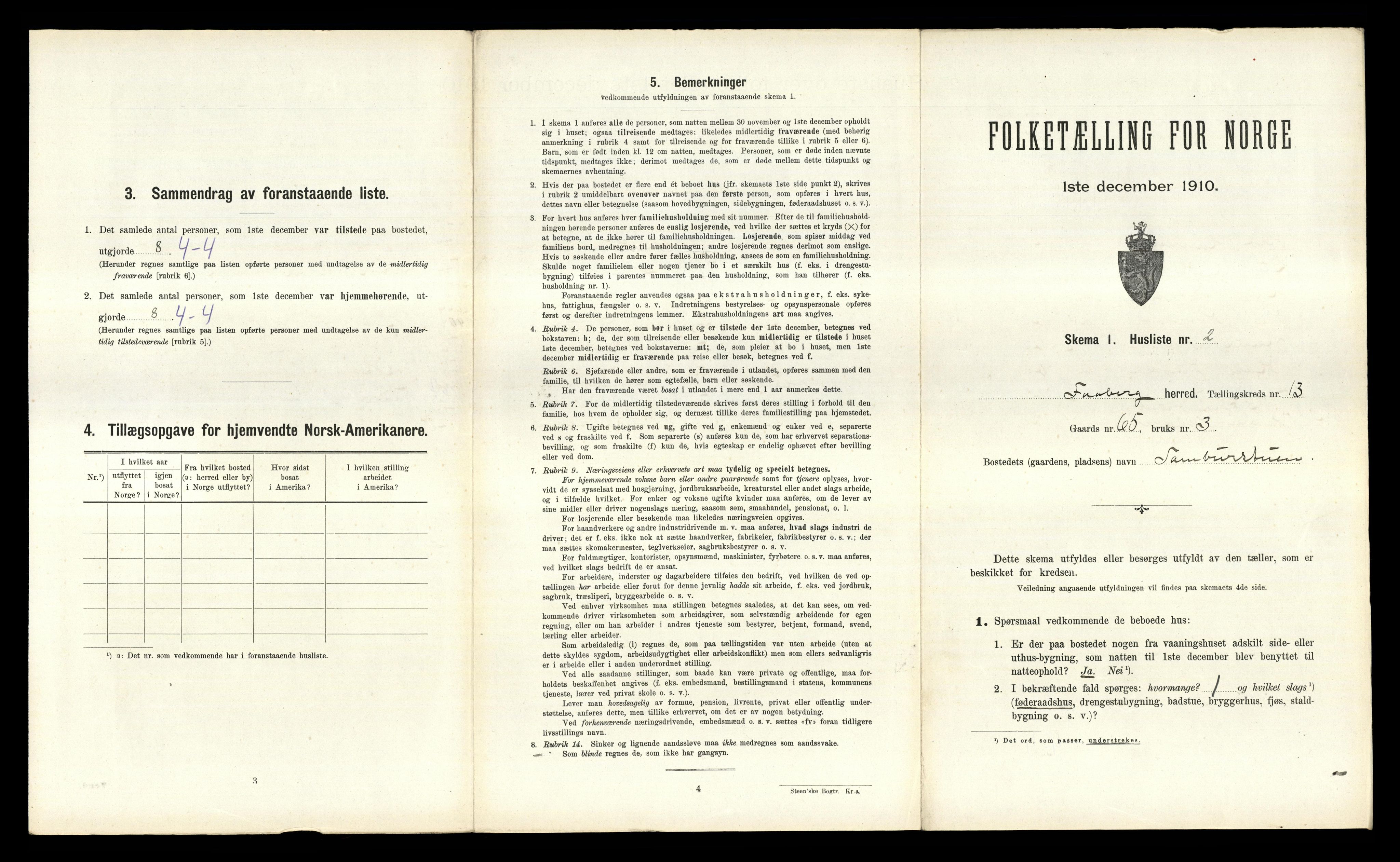 RA, 1910 census for Fåberg, 1910, p. 1516