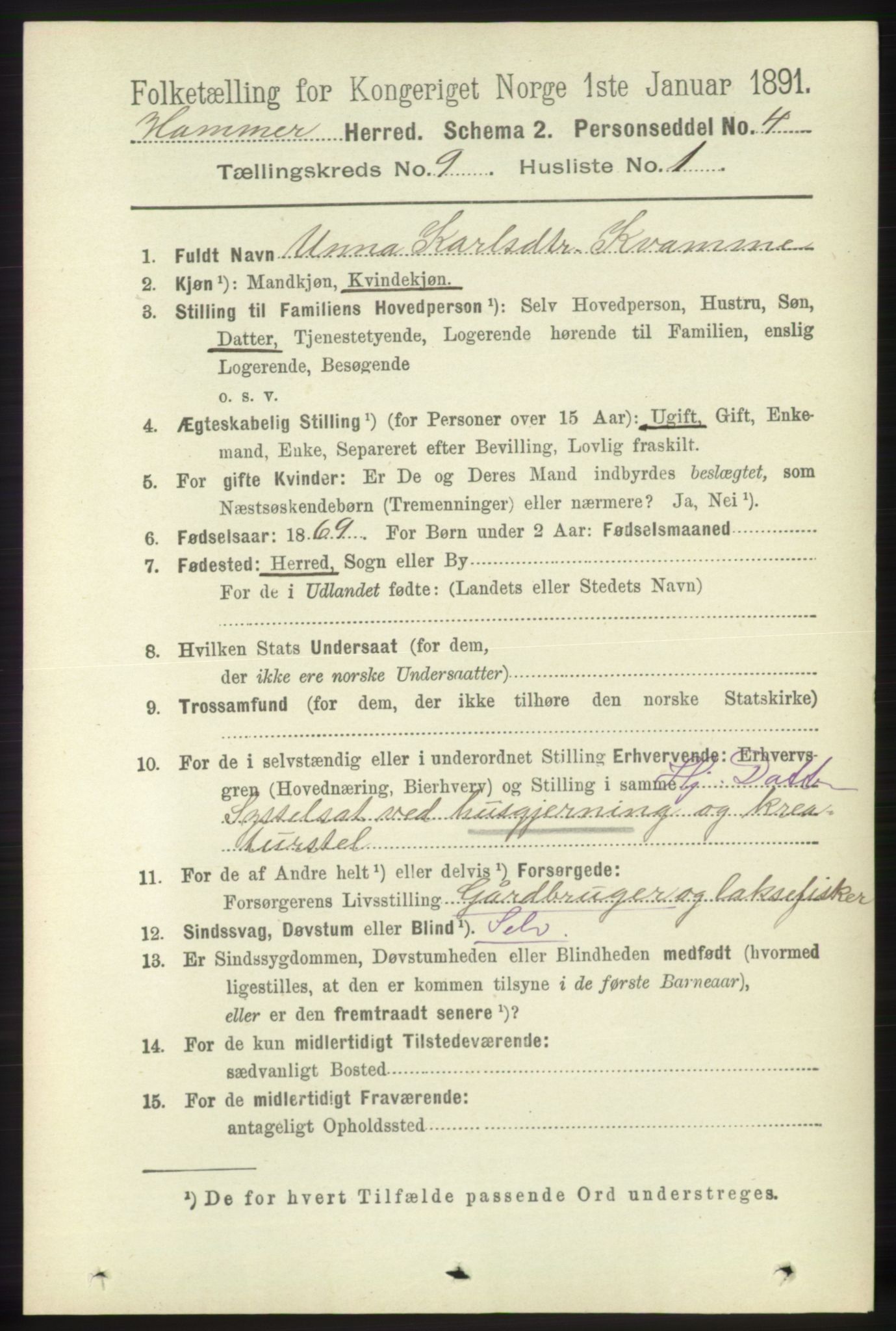 RA, 1891 census for 1254 Hamre, 1891, p. 2297