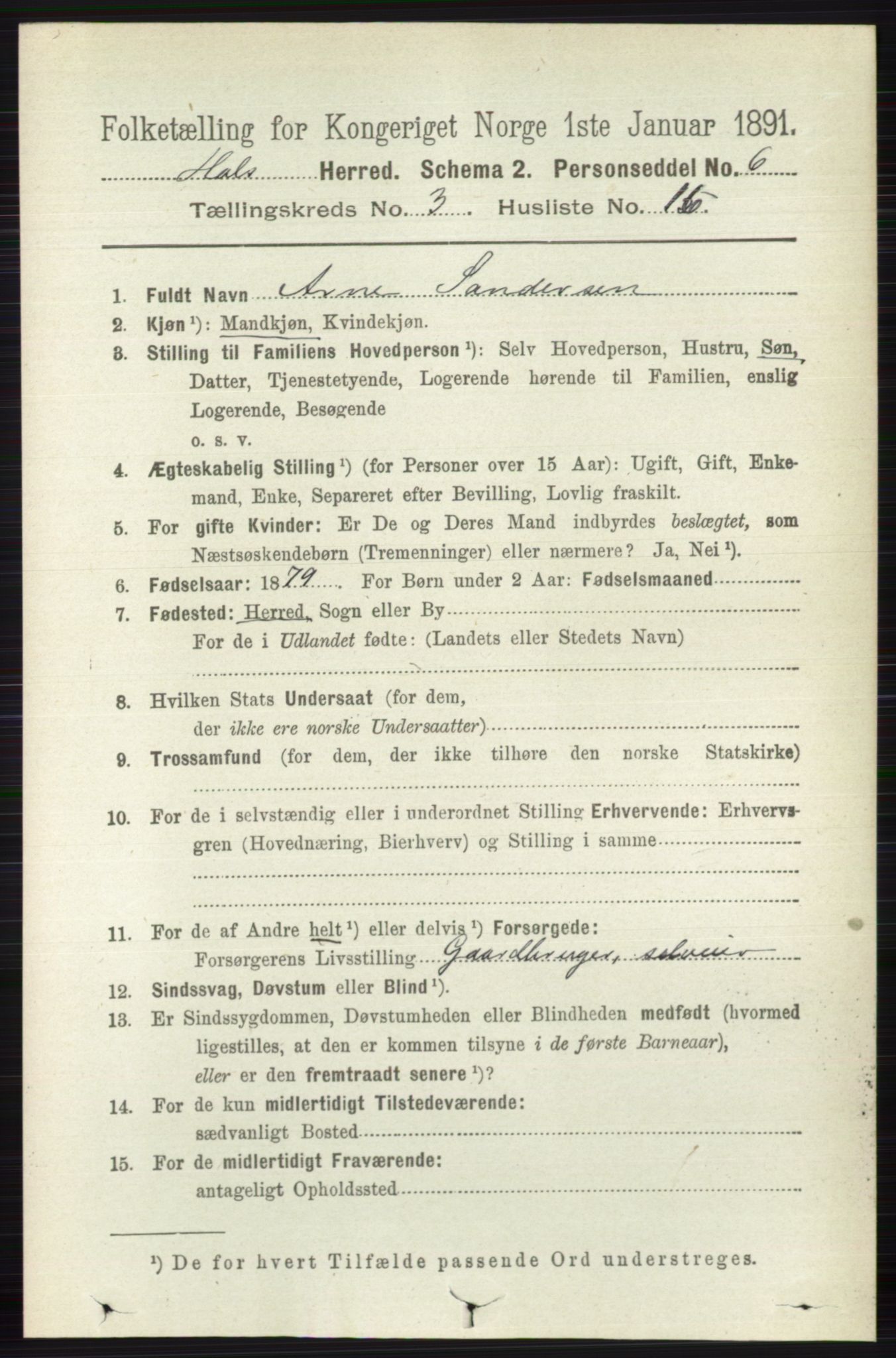 RA, 1891 census for 0620 Hol, 1891, p. 829