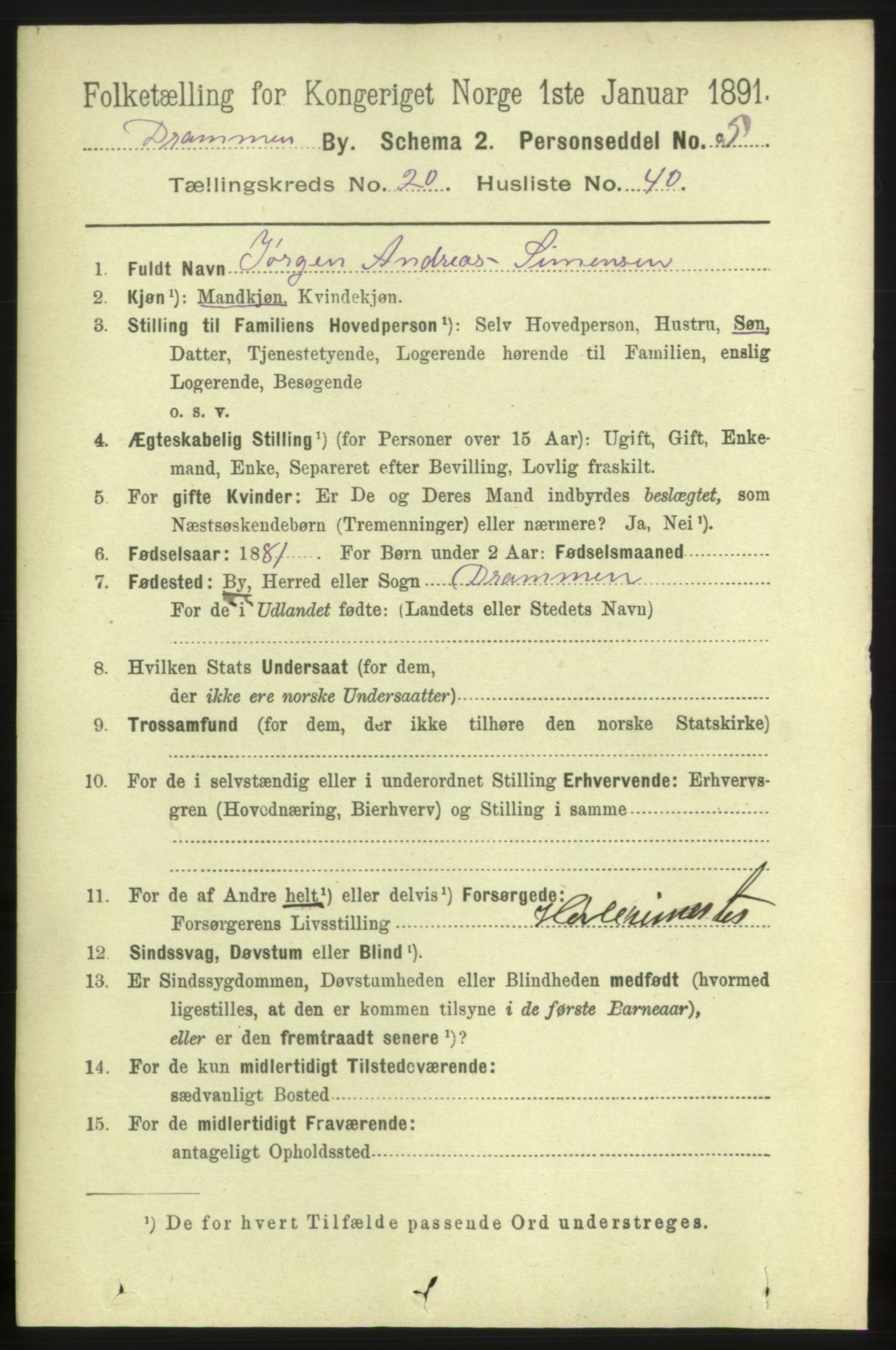 RA, 1891 census for 0602 Drammen, 1891, p. 13019