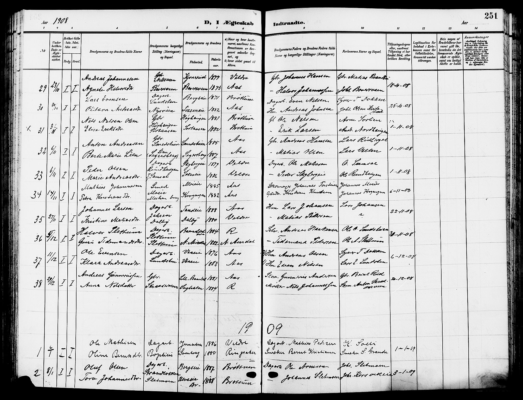 Ringsaker prestekontor, SAH/PREST-014/L/La/L0015: Parish register (copy) no. 15, 1903-1912, p. 251