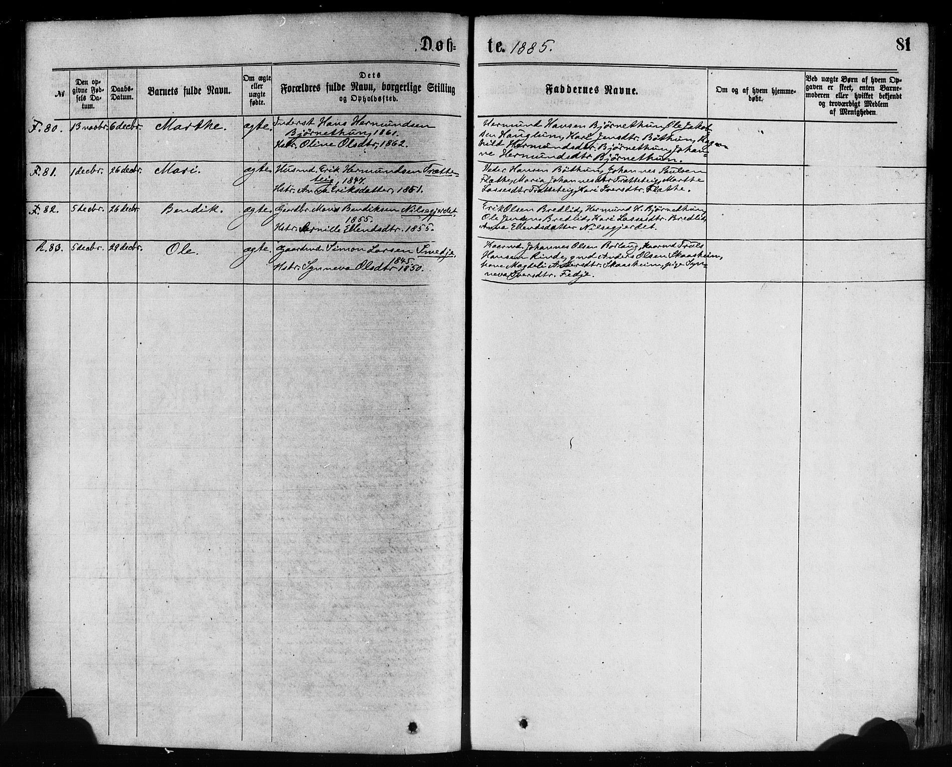 Leikanger sokneprestembete, AV/SAB-A-81001/H/Haa/Haaa/L0009: Parish register (official) no. A 9, 1869-1888, p. 81