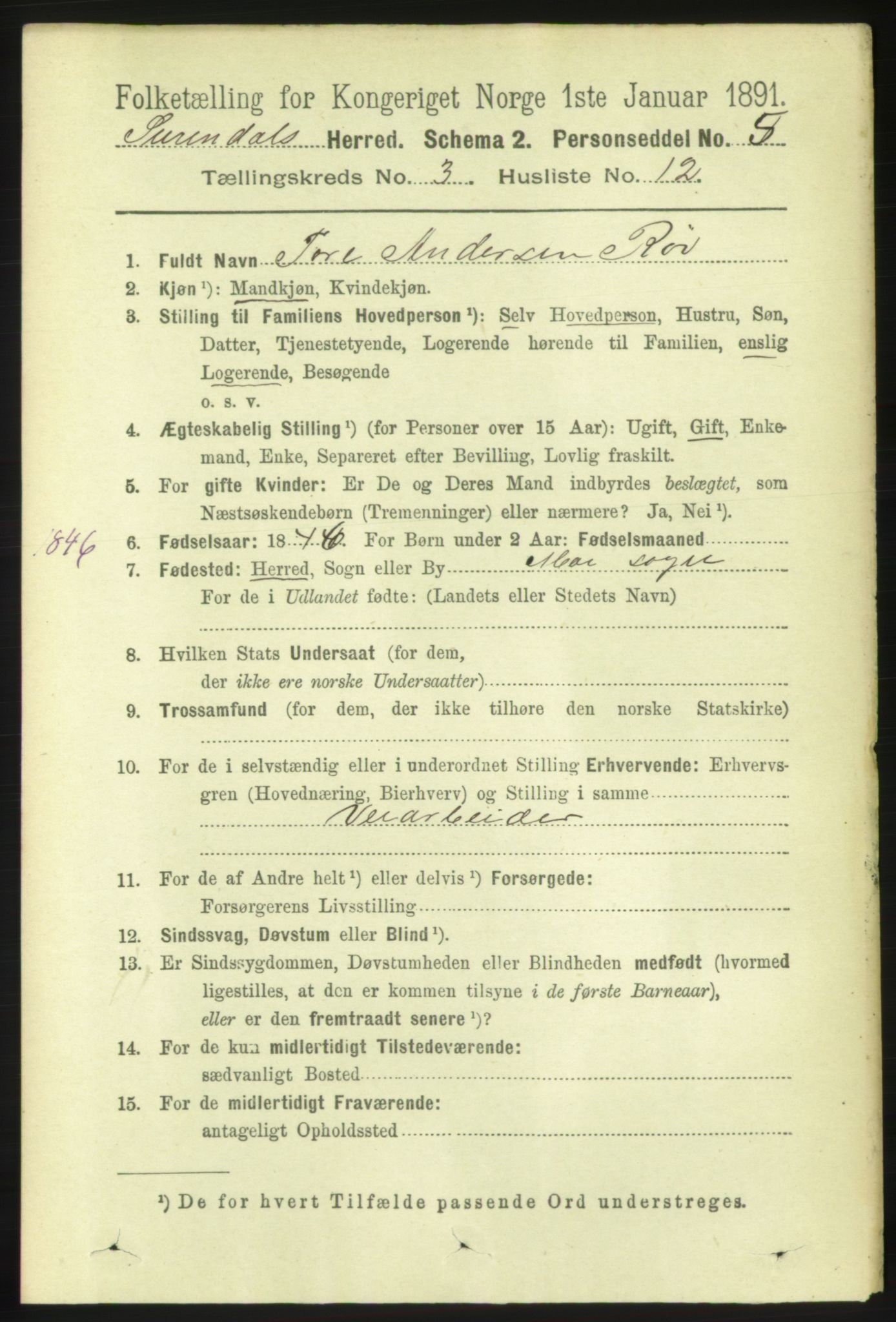 RA, 1891 census for 1566 Surnadal, 1891, p. 857