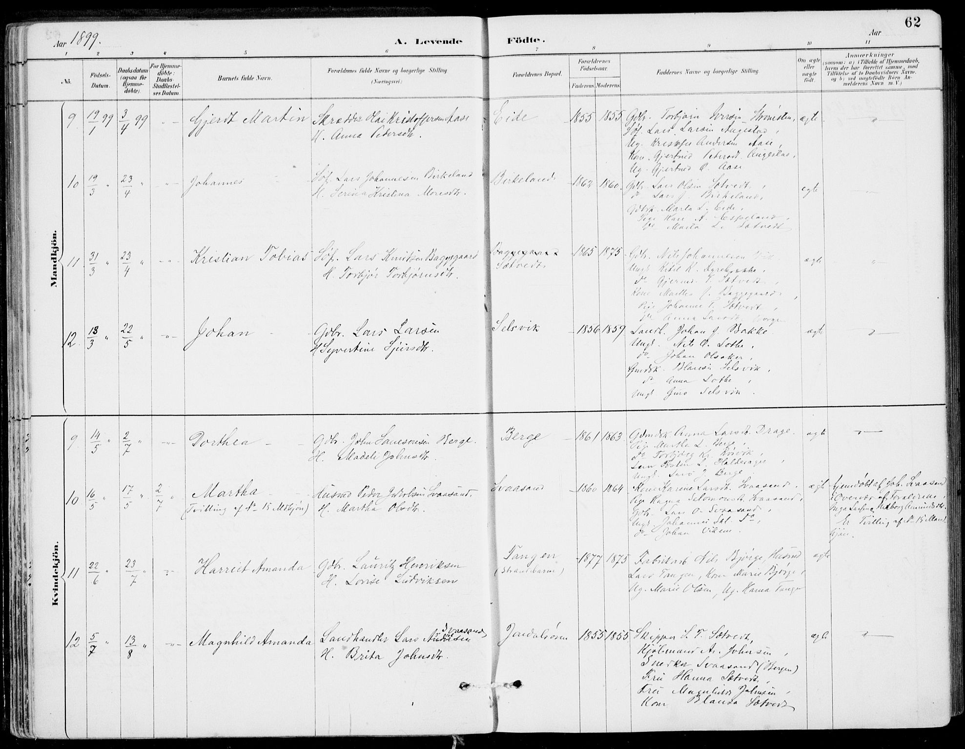 Strandebarm sokneprestembete, SAB/A-78401/H/Haa: Parish register (official) no. E  1, 1886-1908, p. 62