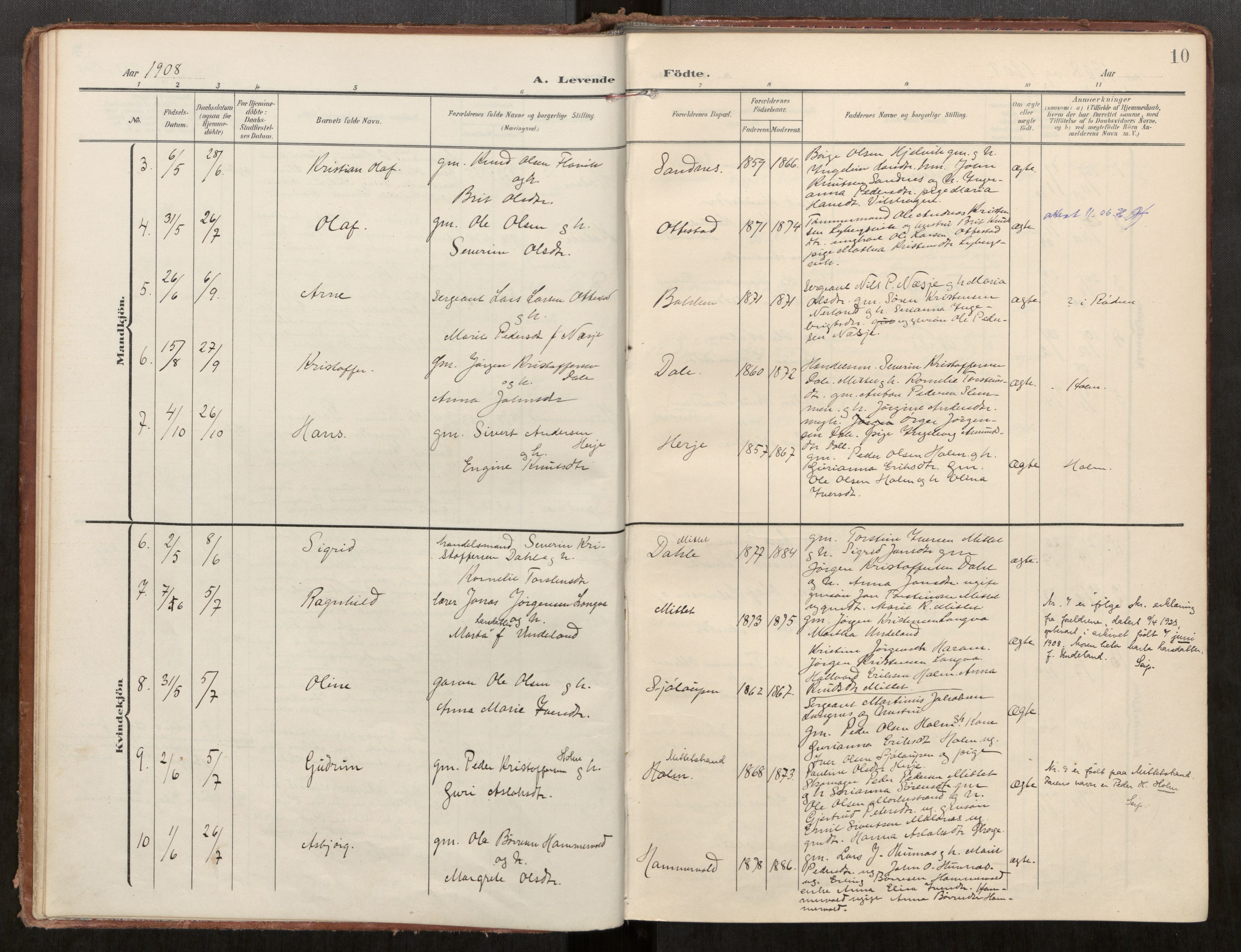 Ministerialprotokoller, klokkerbøker og fødselsregistre - Møre og Romsdal, AV/SAT-A-1454/549/L0618: Parish register (official) no. 549A01, 1906-1927, p. 10