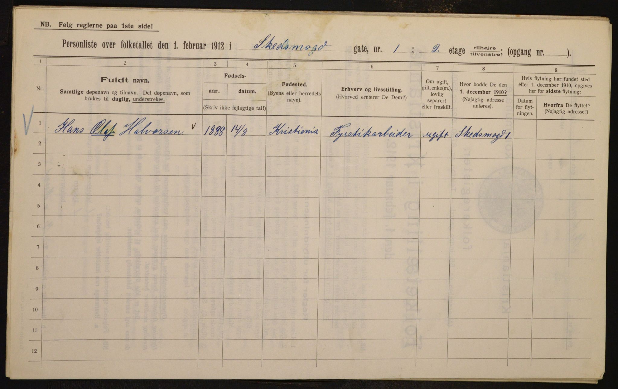 OBA, Municipal Census 1912 for Kristiania, 1912, p. 95525