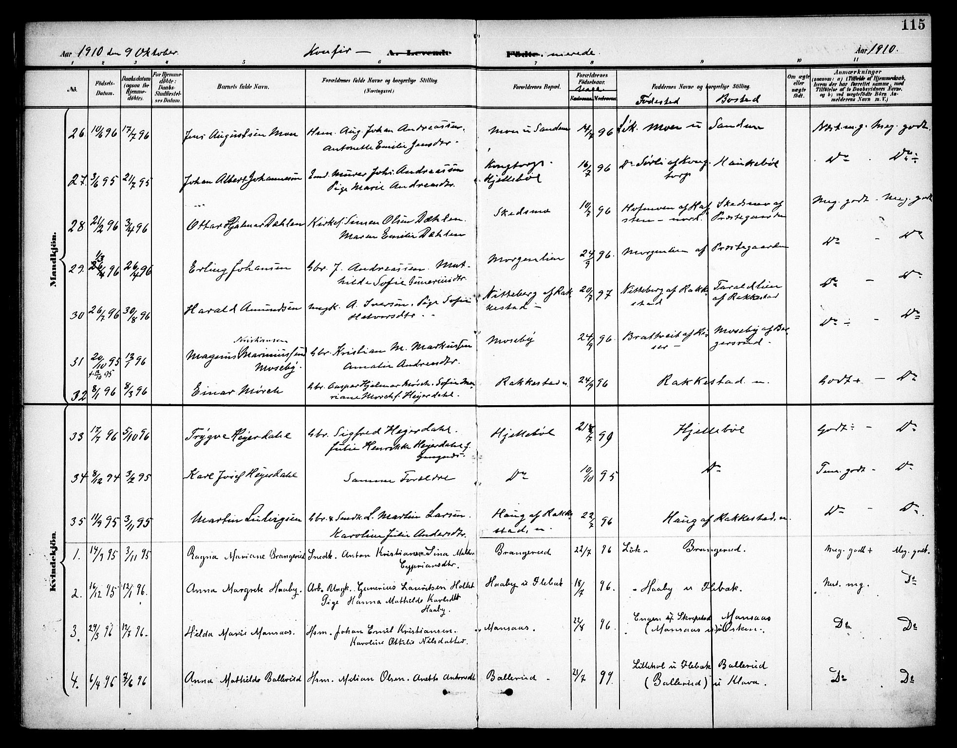 Høland prestekontor Kirkebøker, AV/SAO-A-10346a/F/Fa/L0015: Parish register (official) no. I 15, 1897-1912, p. 115