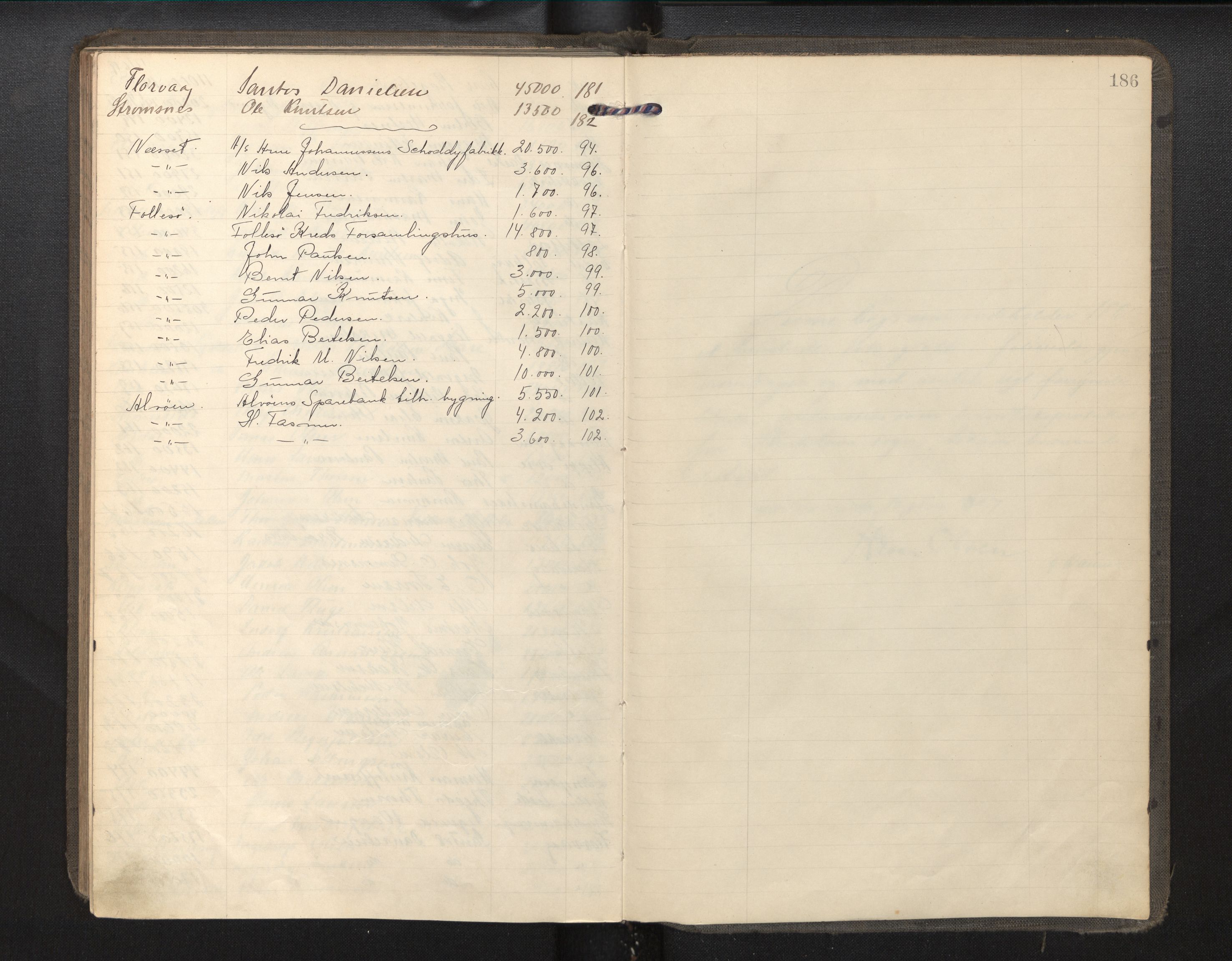 Lensmannen i Askøy, AV/SAB-A-31001/0012/L0001: Branntakstprotokoll, 1907-1919, p. 185b-186a
