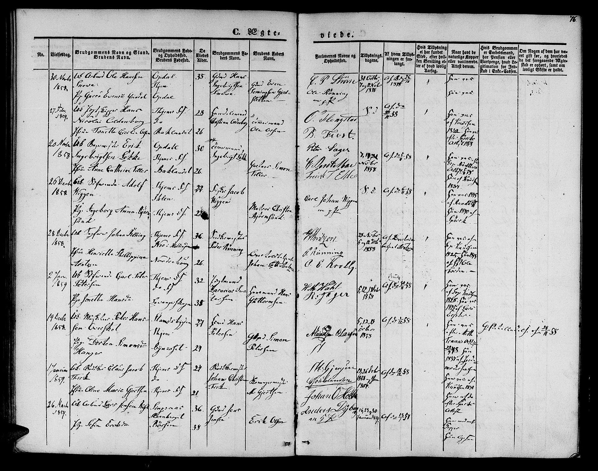 Ministerialprotokoller, klokkerbøker og fødselsregistre - Sør-Trøndelag, SAT/A-1456/602/L0111: Parish register (official) no. 602A09, 1844-1867, p. 76