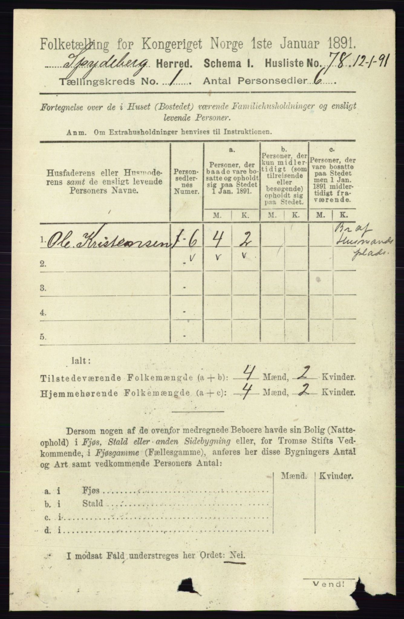 RA, 1891 census for 0123 Spydeberg, 1891, p. 113