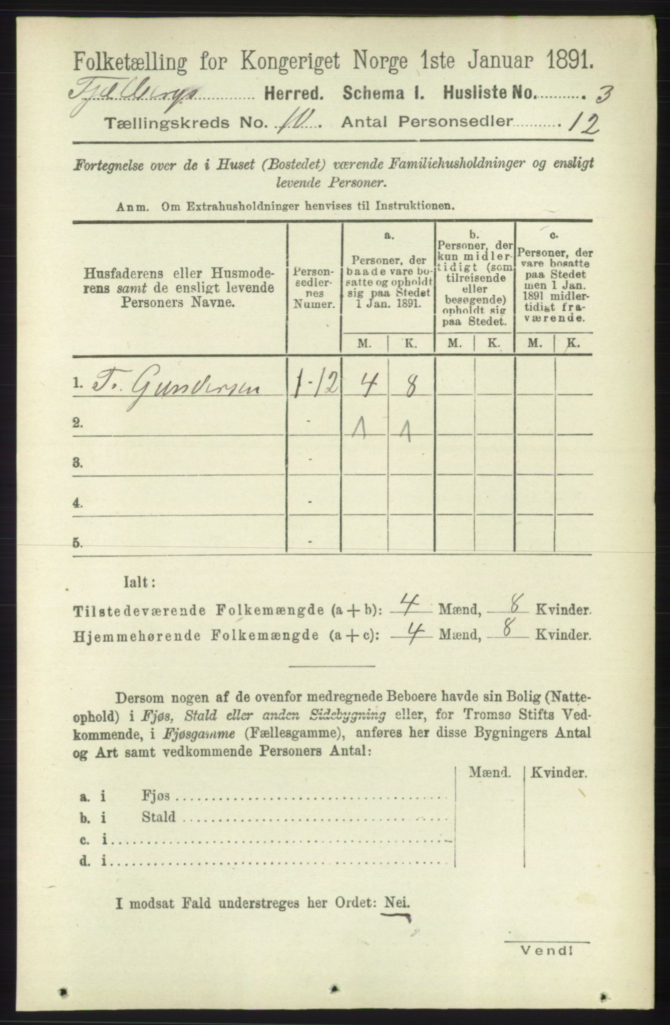 RA, 1891 census for 1213 Fjelberg, 1891, p. 3737