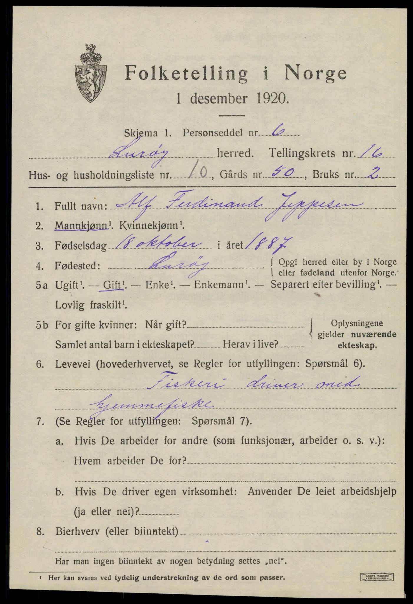 SAT, 1920 census for Lurøy, 1920, p. 5979