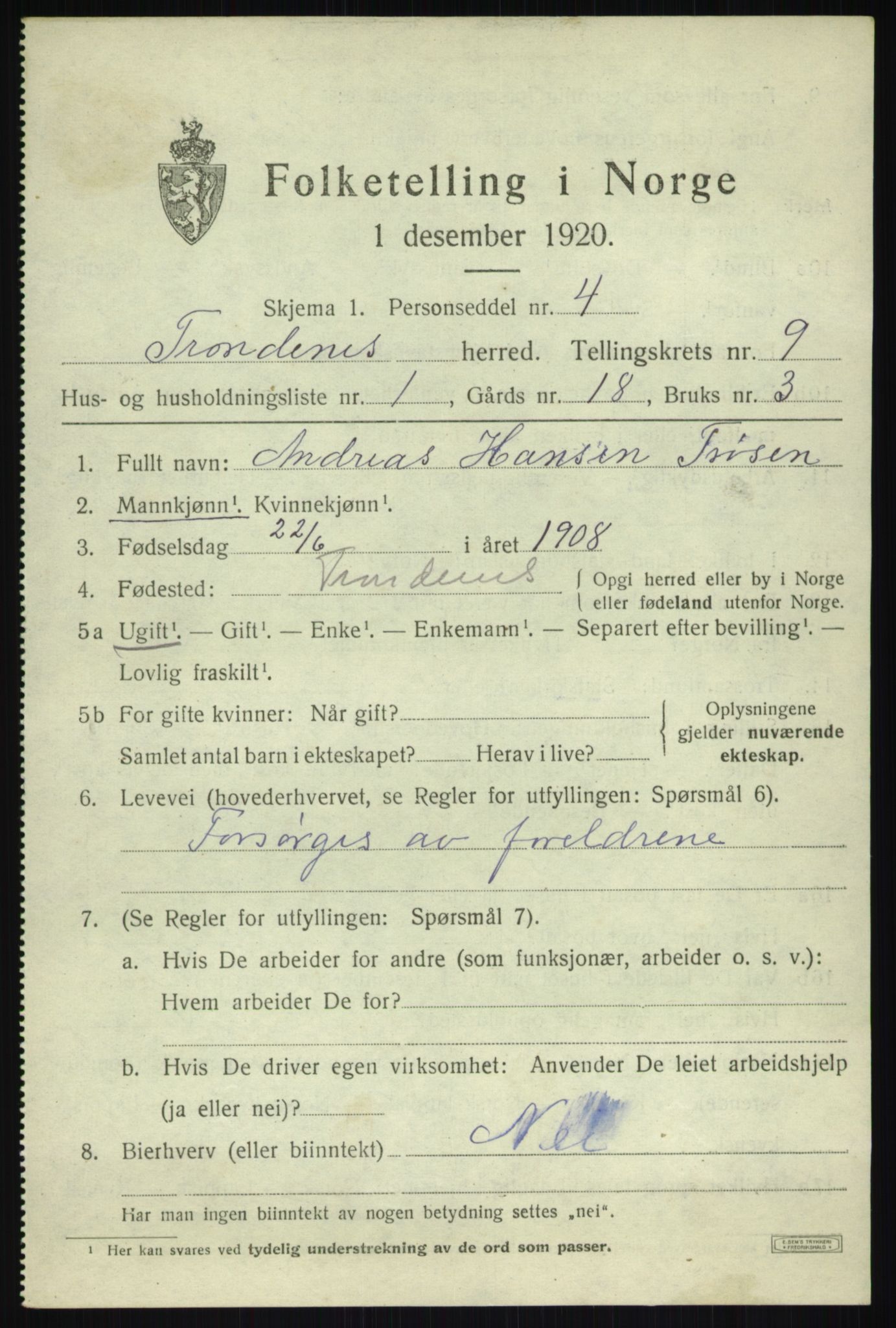 SATØ, 1920 census for Trondenes, 1920, p. 7371