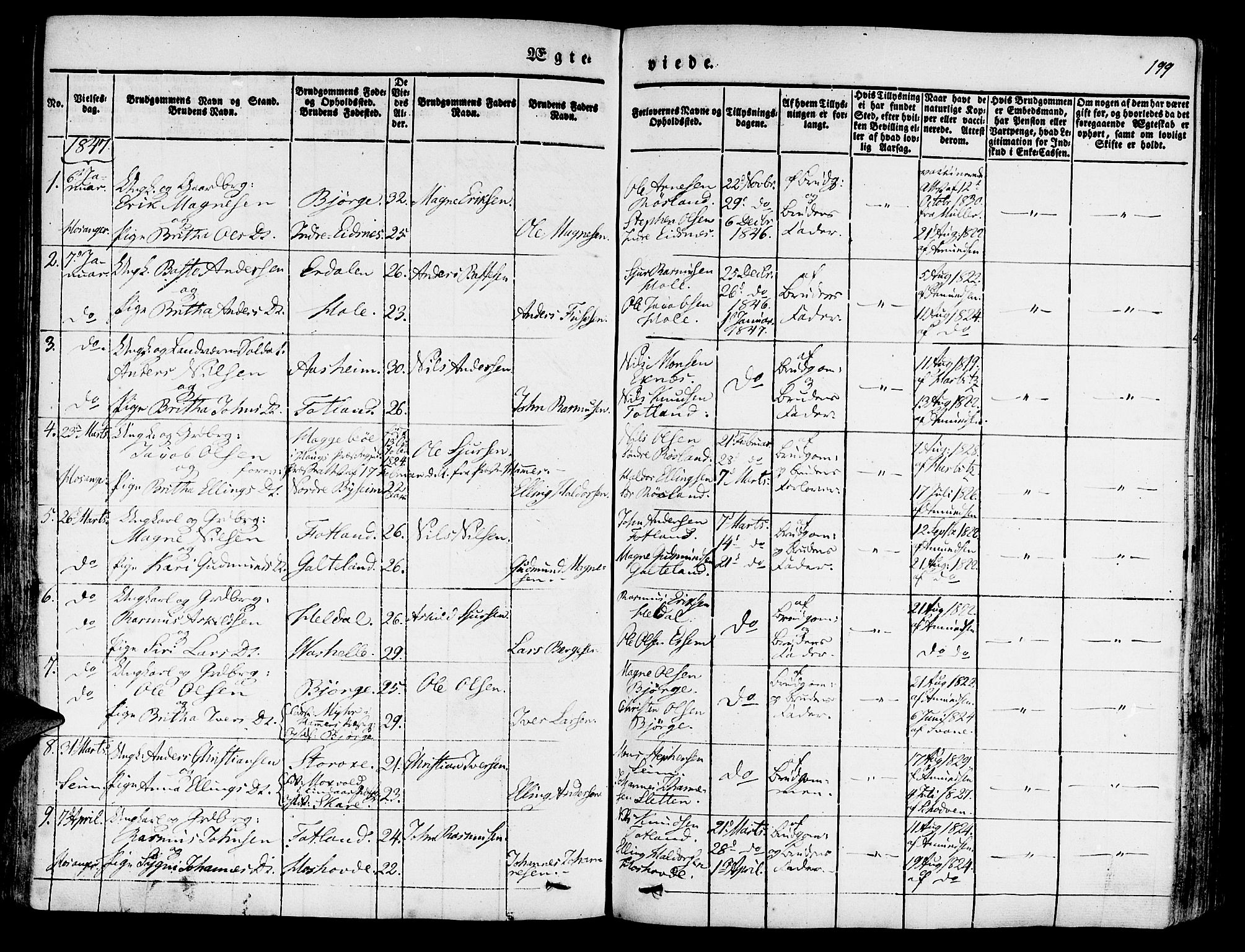 Hosanger sokneprestembete, AV/SAB-A-75801/H/Haa: Parish register (official) no. A 7, 1835-1848, p. 199